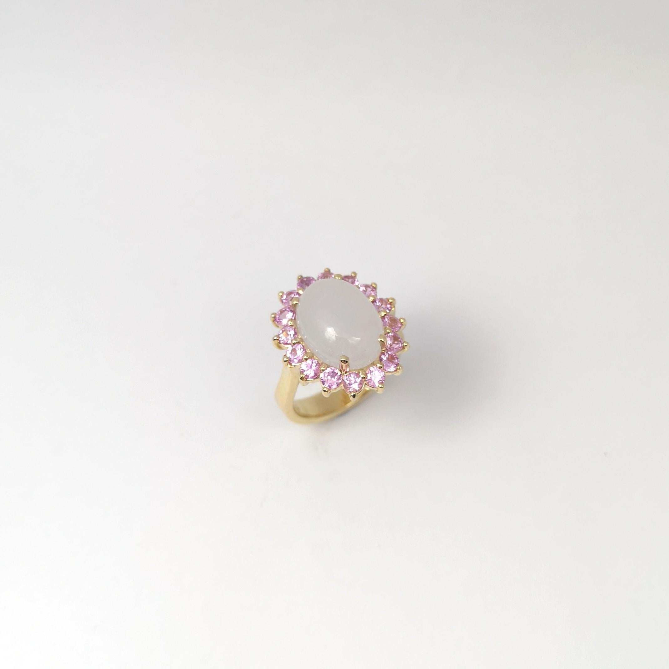 Ring aus Jade mit rosa Saphir in 14K Goldfassungen gefasst im Angebot 4
