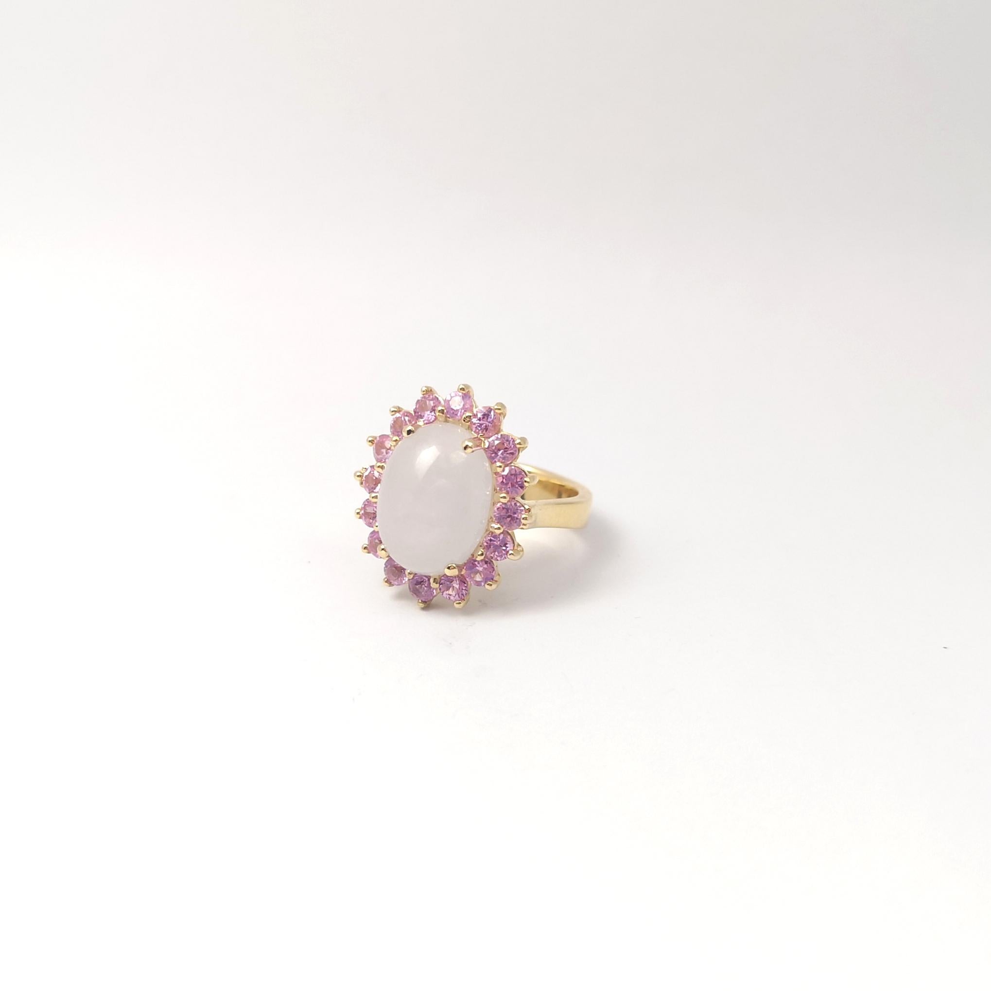 Ring aus Jade mit rosa Saphir in 14K Goldfassungen gefasst im Angebot 2