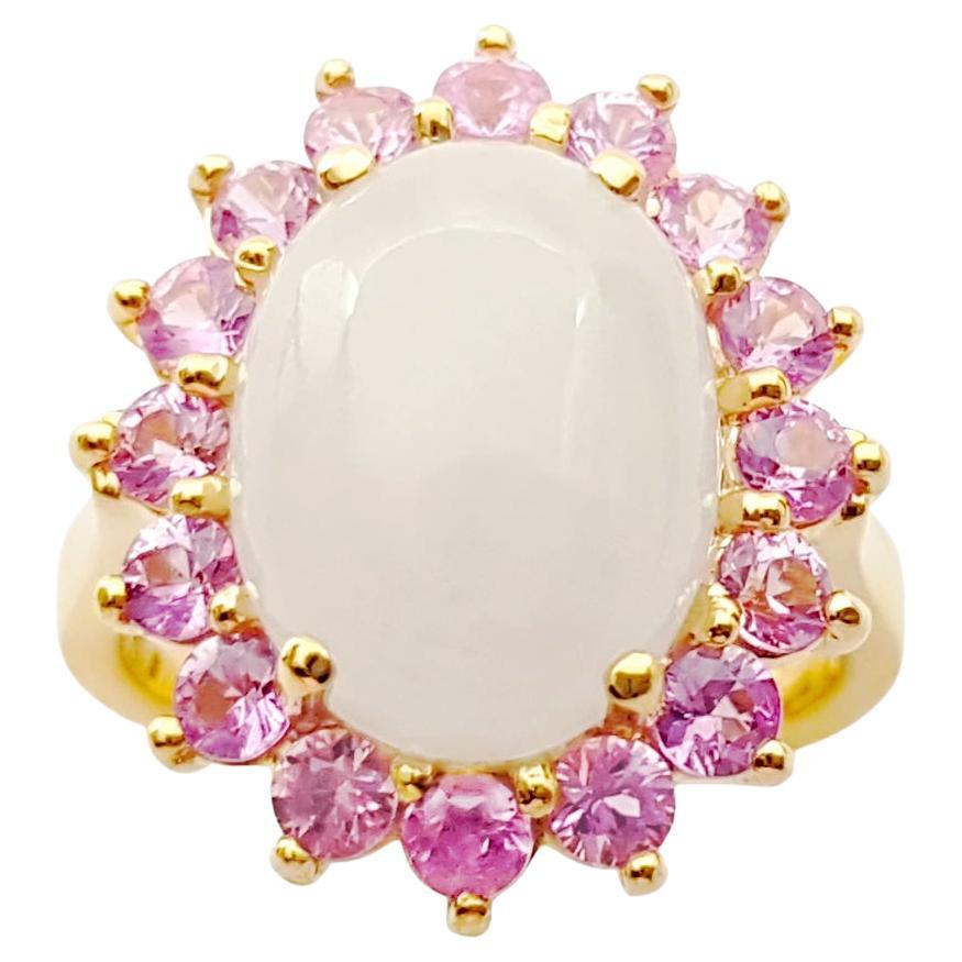 Jade with Pink Sapphire Ring set in 14K Gold Settings