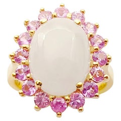 Jade with Pink Sapphire Ring set in 14K Gold Settings