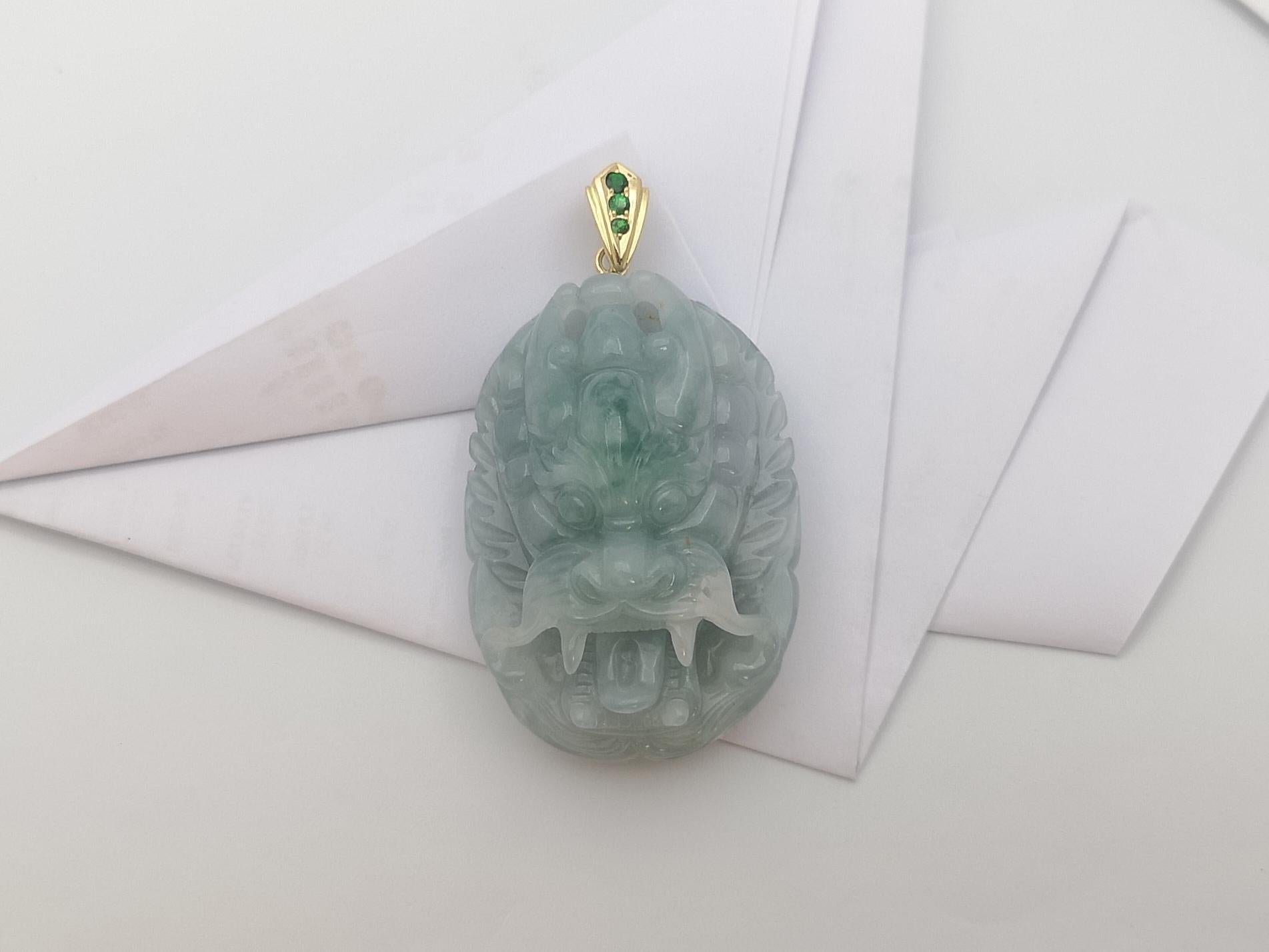 Jade with Tsavorite Pendant Set in 18 Karat Gold Settings For Sale 5