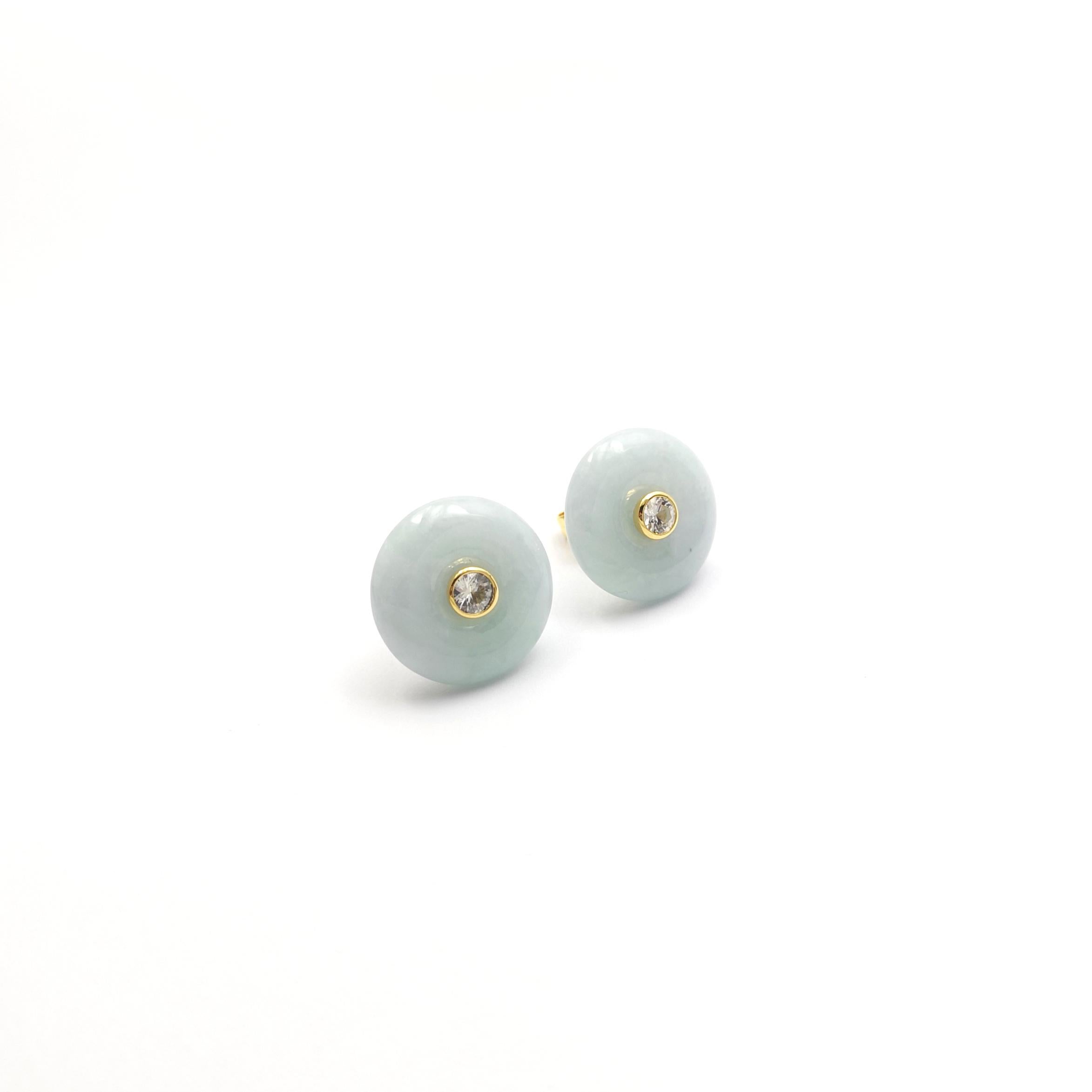Boucles d'oreilles en Jade et Saphir blanc montées sur or 18K Neuf - En vente à Bangkok, TH