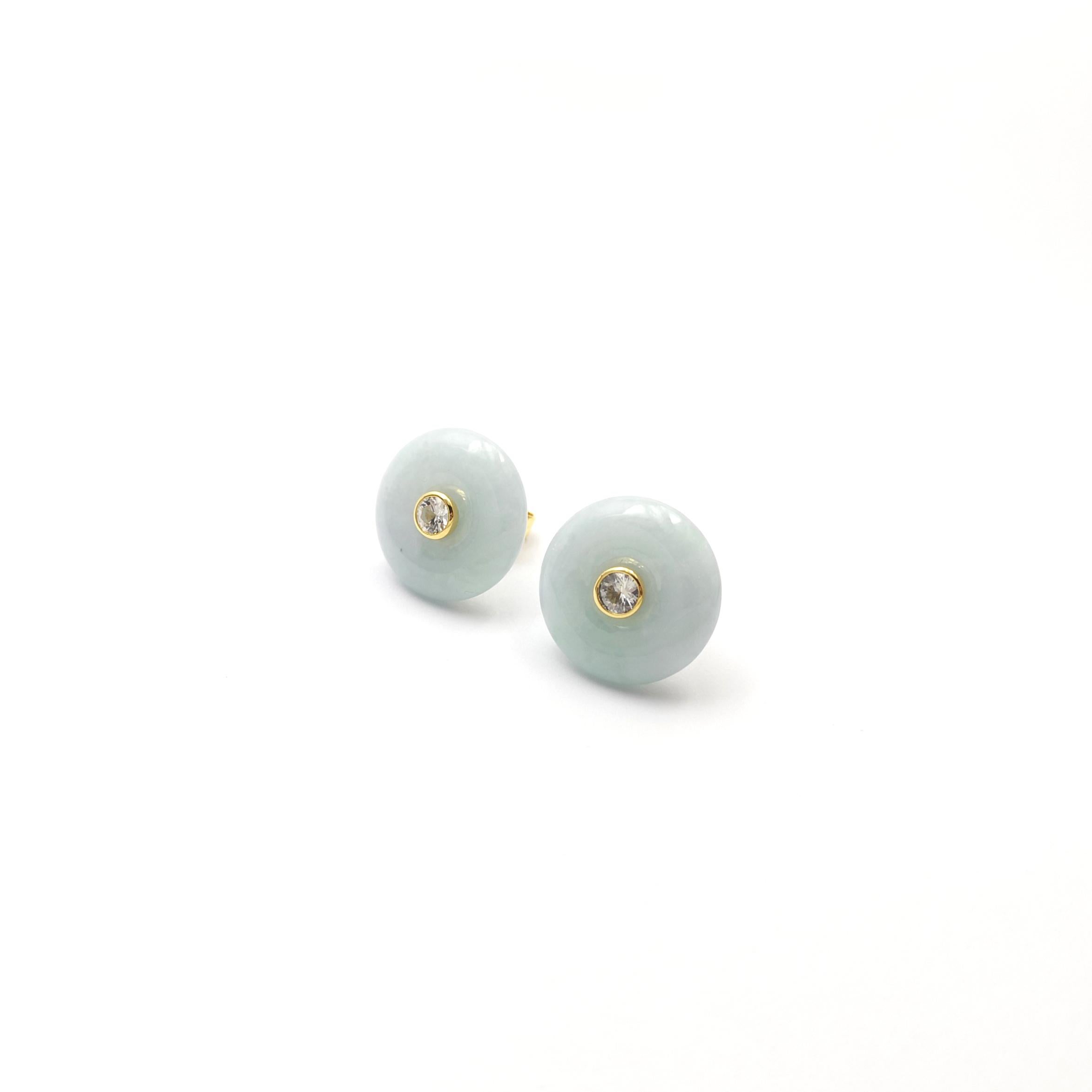 Boucles d'oreilles en Jade et Saphir blanc montées sur or 18K Pour femmes en vente