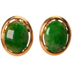 Jade Yellow Gold Button Earrings