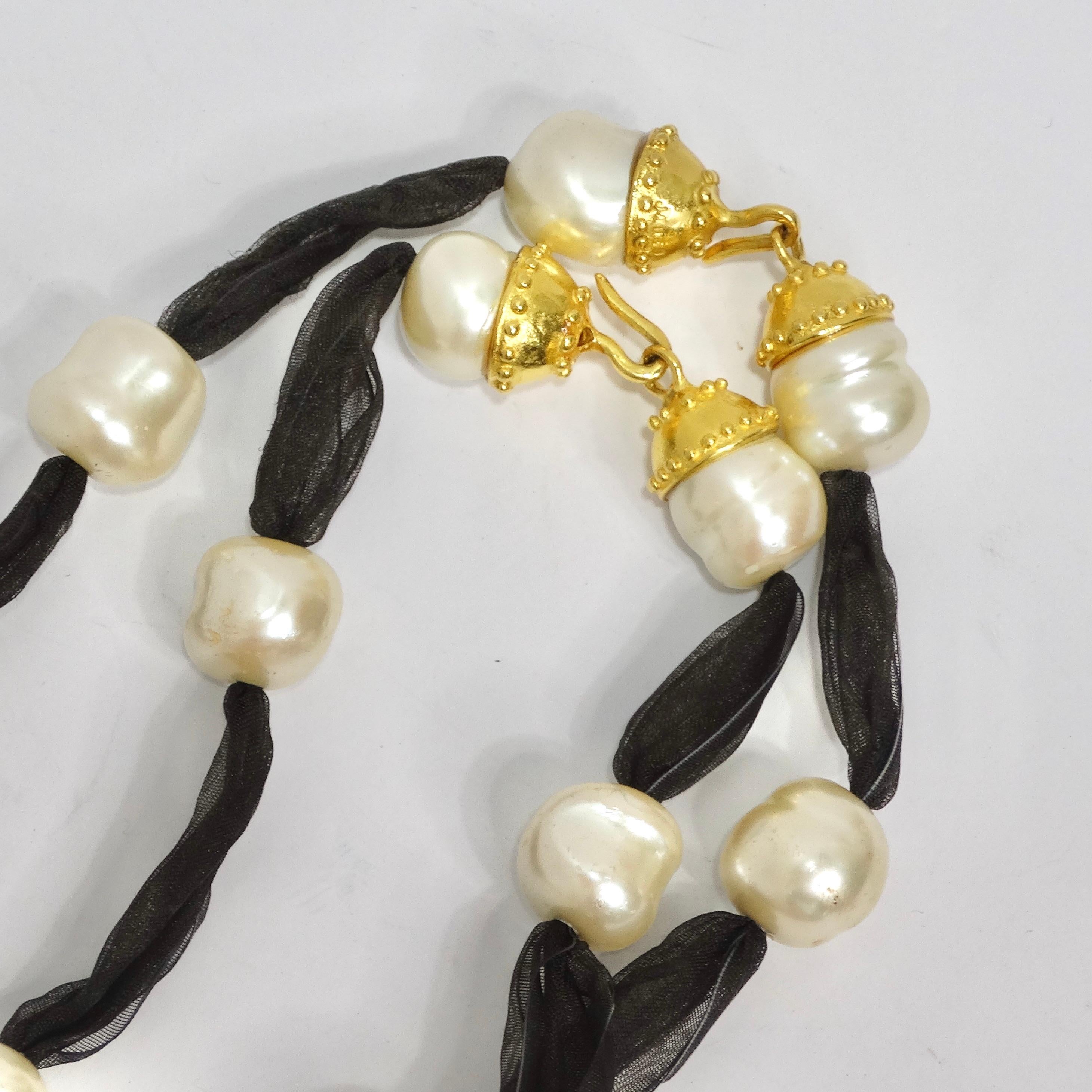 Set aus 2 langen Süßwasserperlen-Halsketten mit Schleifen aus Jaded Jewels im Angebot 1