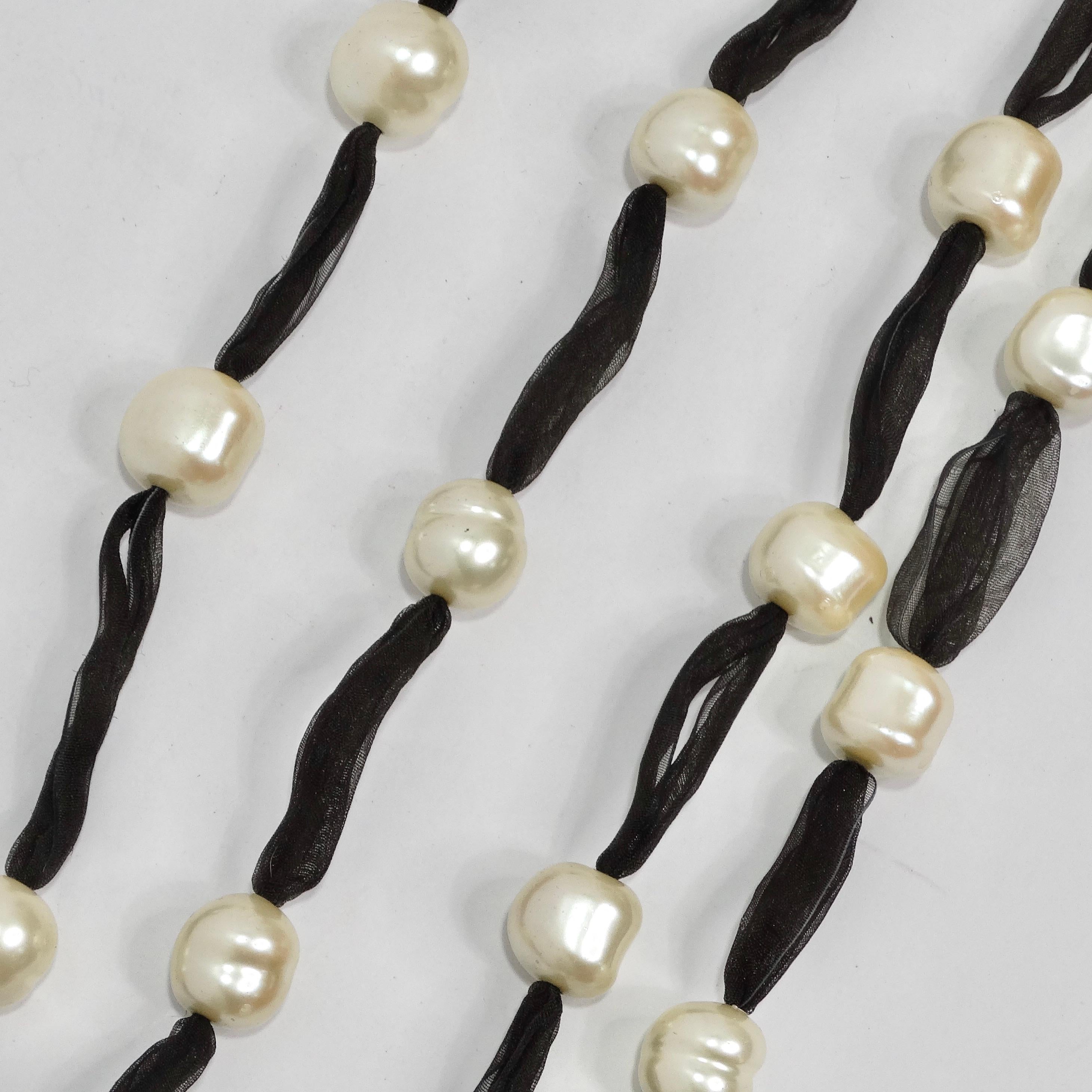 Set aus 2 langen Süßwasserperlen-Halsketten mit Schleifen aus Jaded Jewels im Angebot 2
