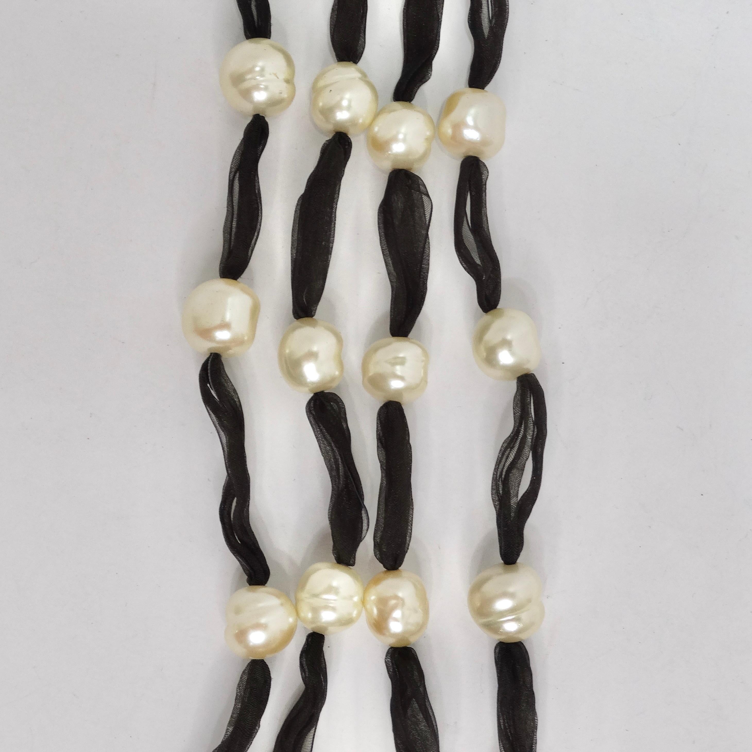 Set aus 2 langen Süßwasserperlen-Halsketten mit Schleifen aus Jaded Jewels im Angebot 4