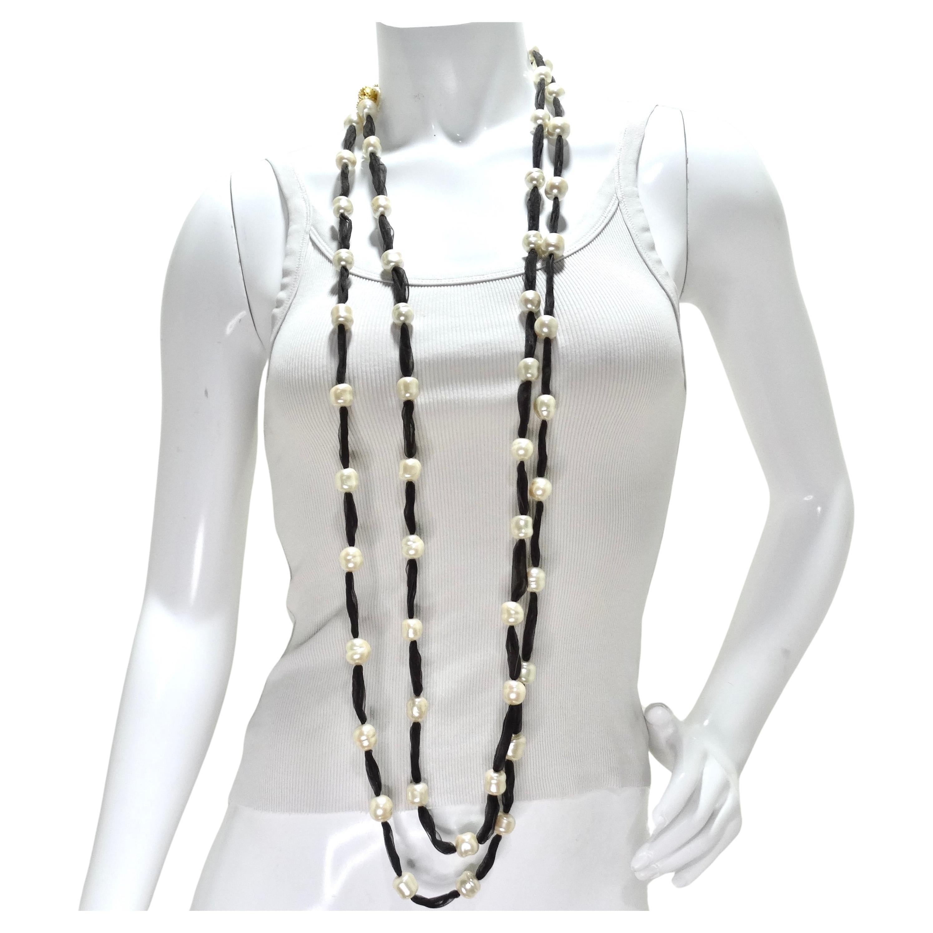 Jaded Jewels Set of 2 Long Freshwater Pearl Ribbon Necklaces For Sale