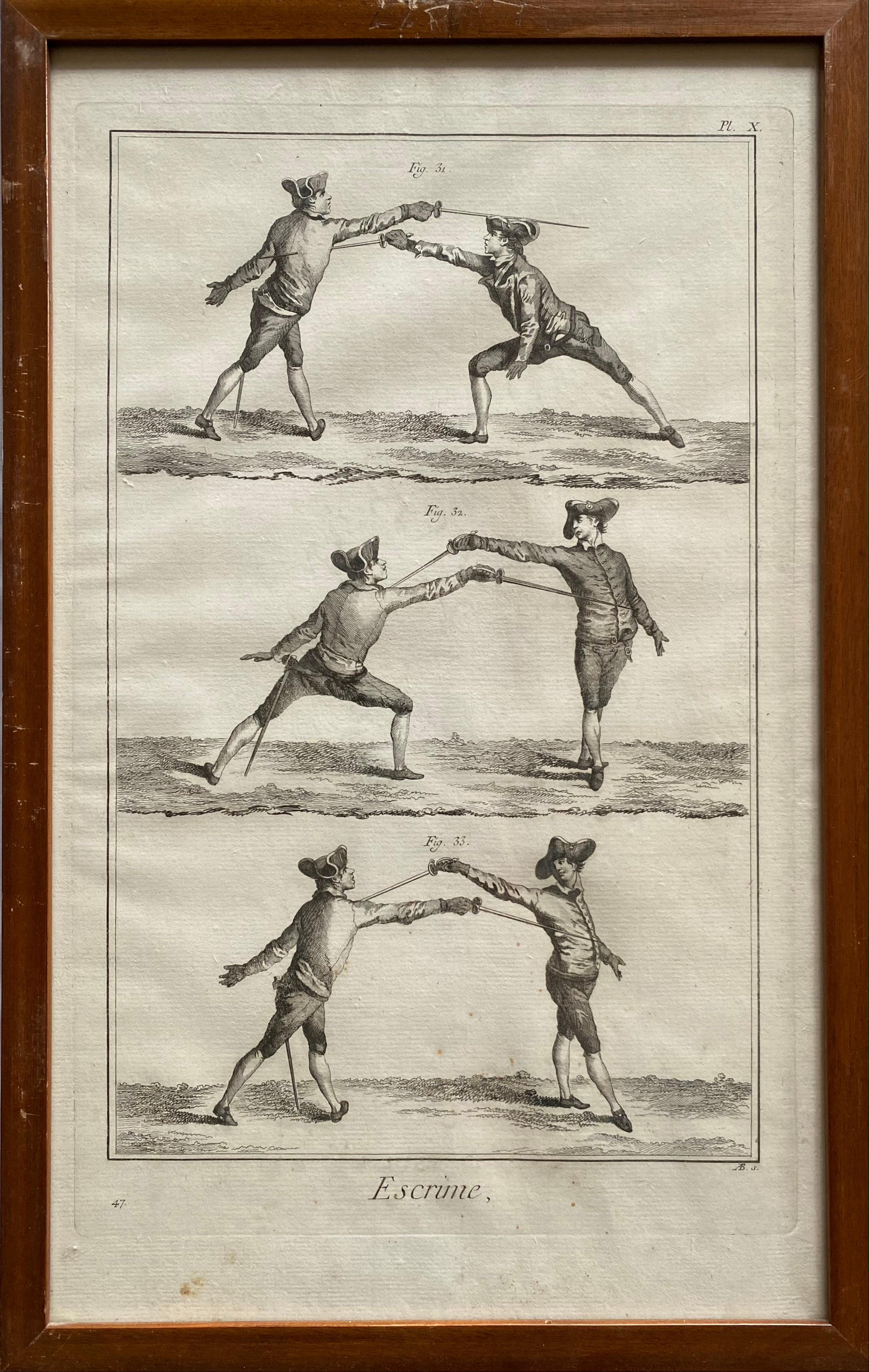 British Colonial J.A.Defehrt and Bonaventure, Set of 8 framed 'Escrime' Fencing Lithographs