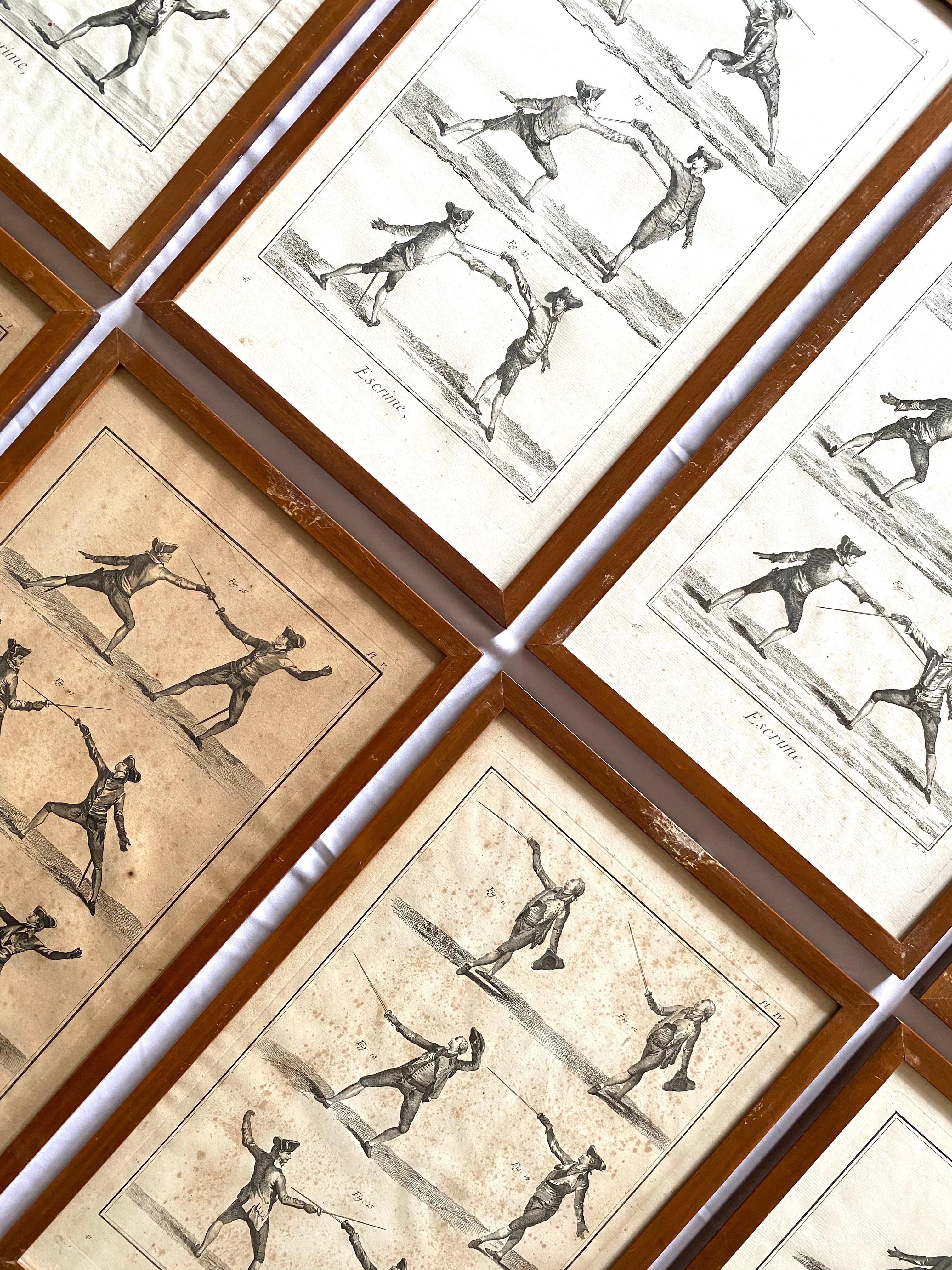 French J.A.Defehrt and Bonaventure, Set of 8 framed 'Escrime' Fencing Lithographs