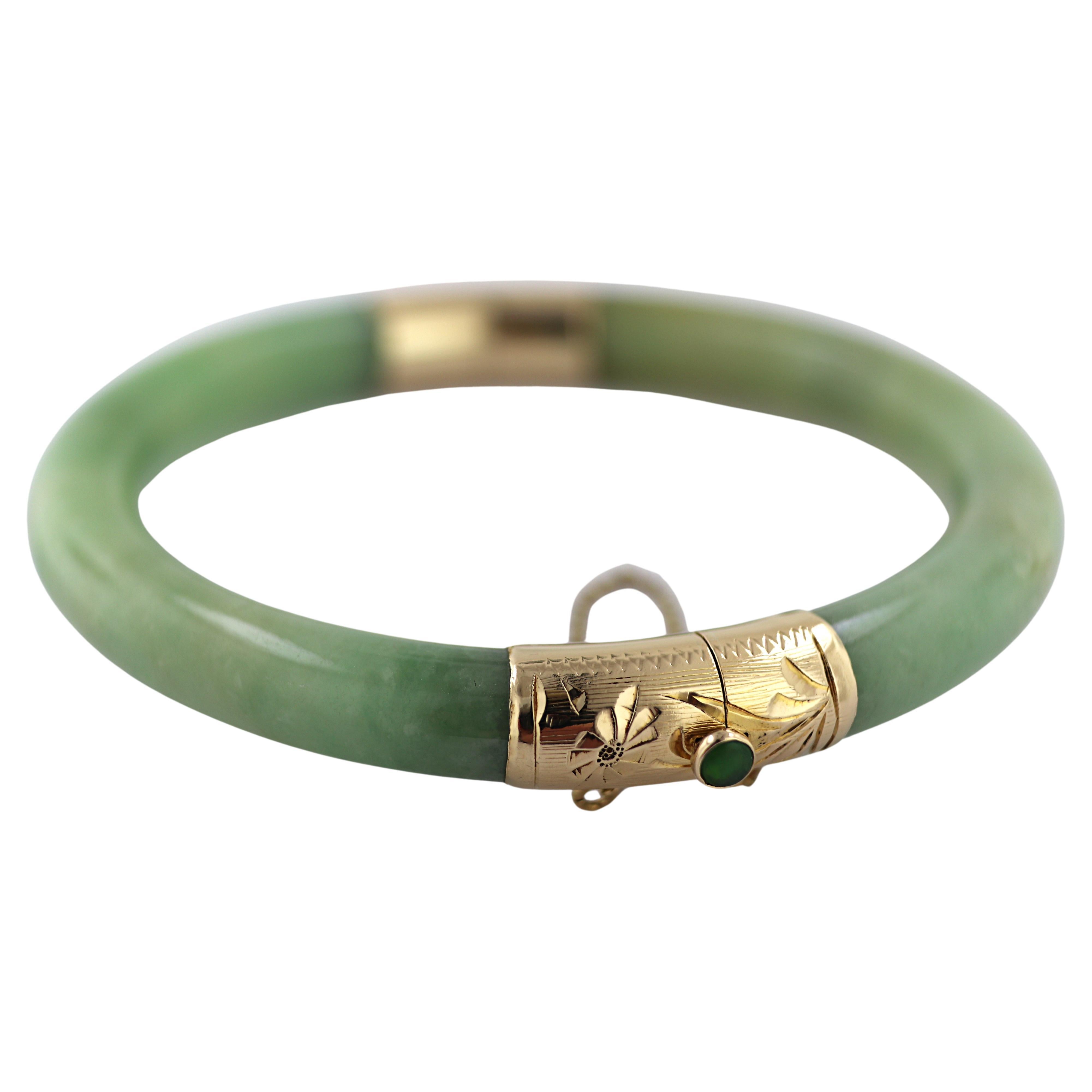 Jadeite, 14k Yellow Gold Bracelet For Sale