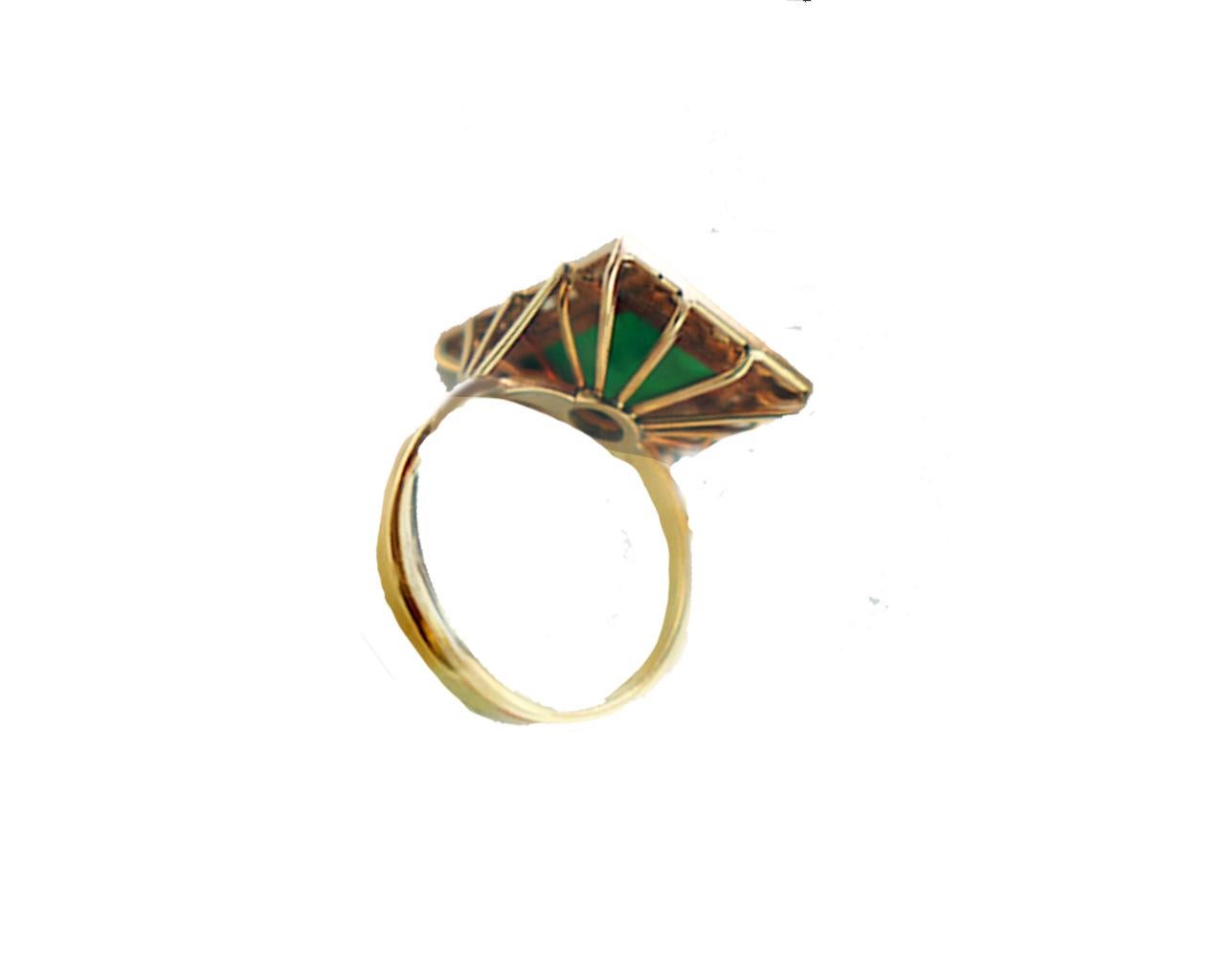 Emerald Cut Jadeite and .75 Carat Diamond Ring, Circa 1970
