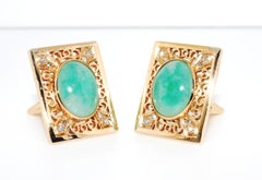 Jadeite and Diamond 14 Karat Yellow Gold Cuff-Links.