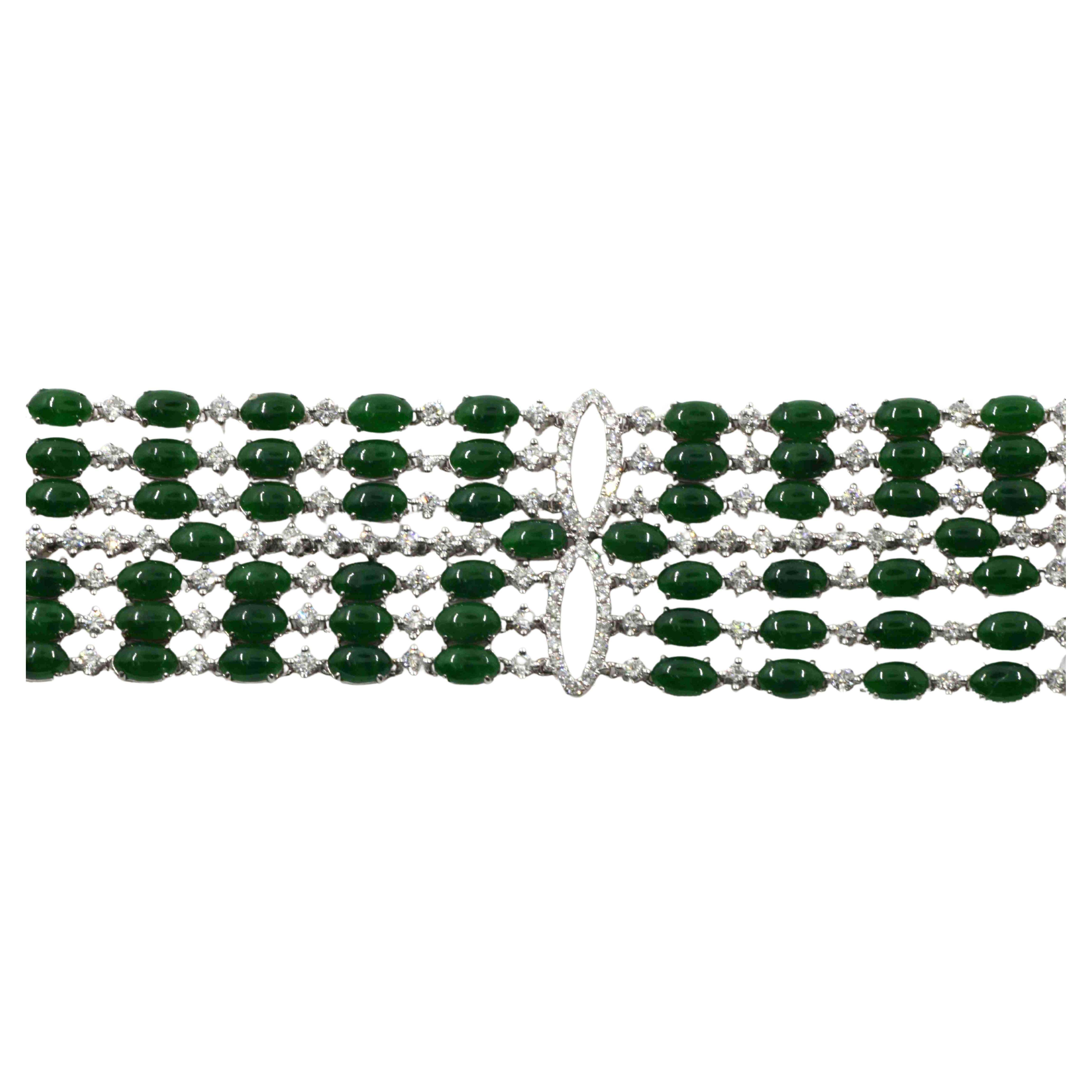 Contemporary Jadeite and Diamond Bracelet in 18K White Gold For Sale