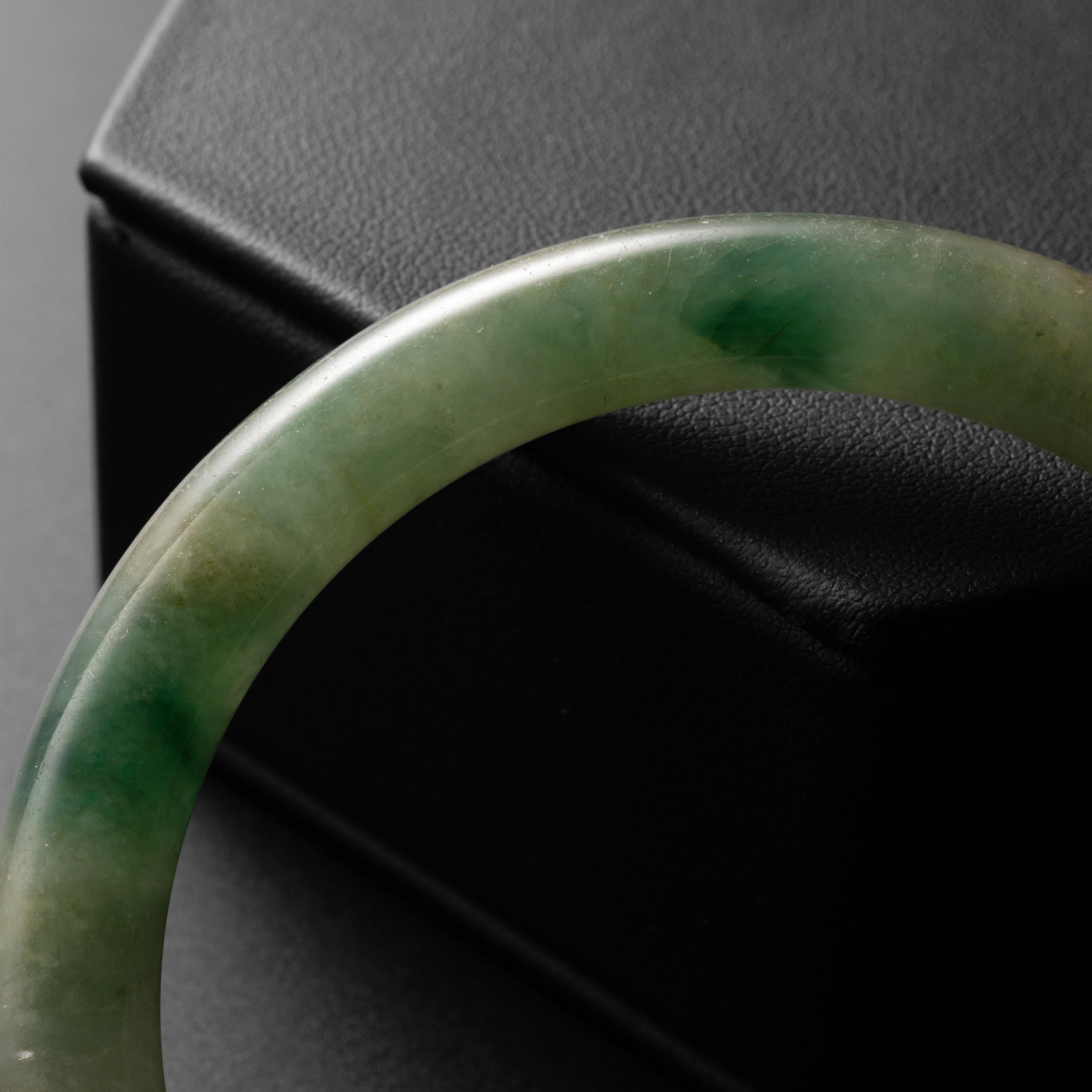 Artisan Jadeite Bangle Highly Translucent Watery Green Certified Untreated Small For Sale