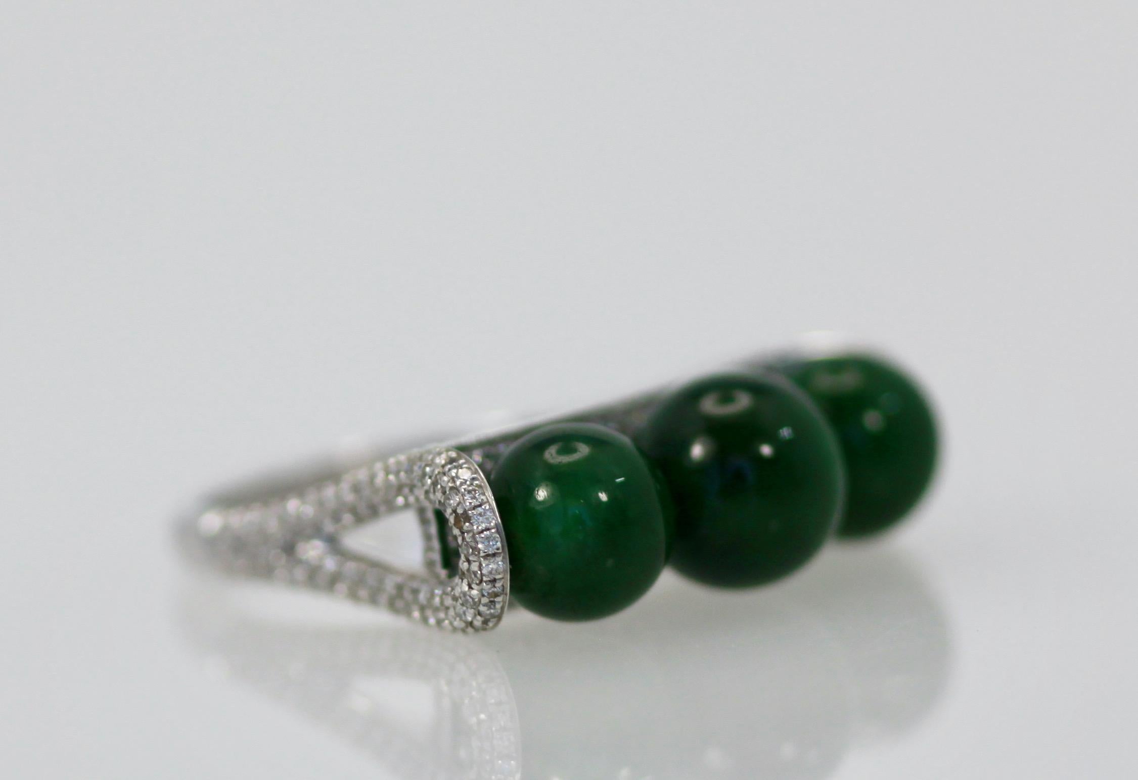 Artisan Jadeite Bead and Diamond Ring 18K For Sale