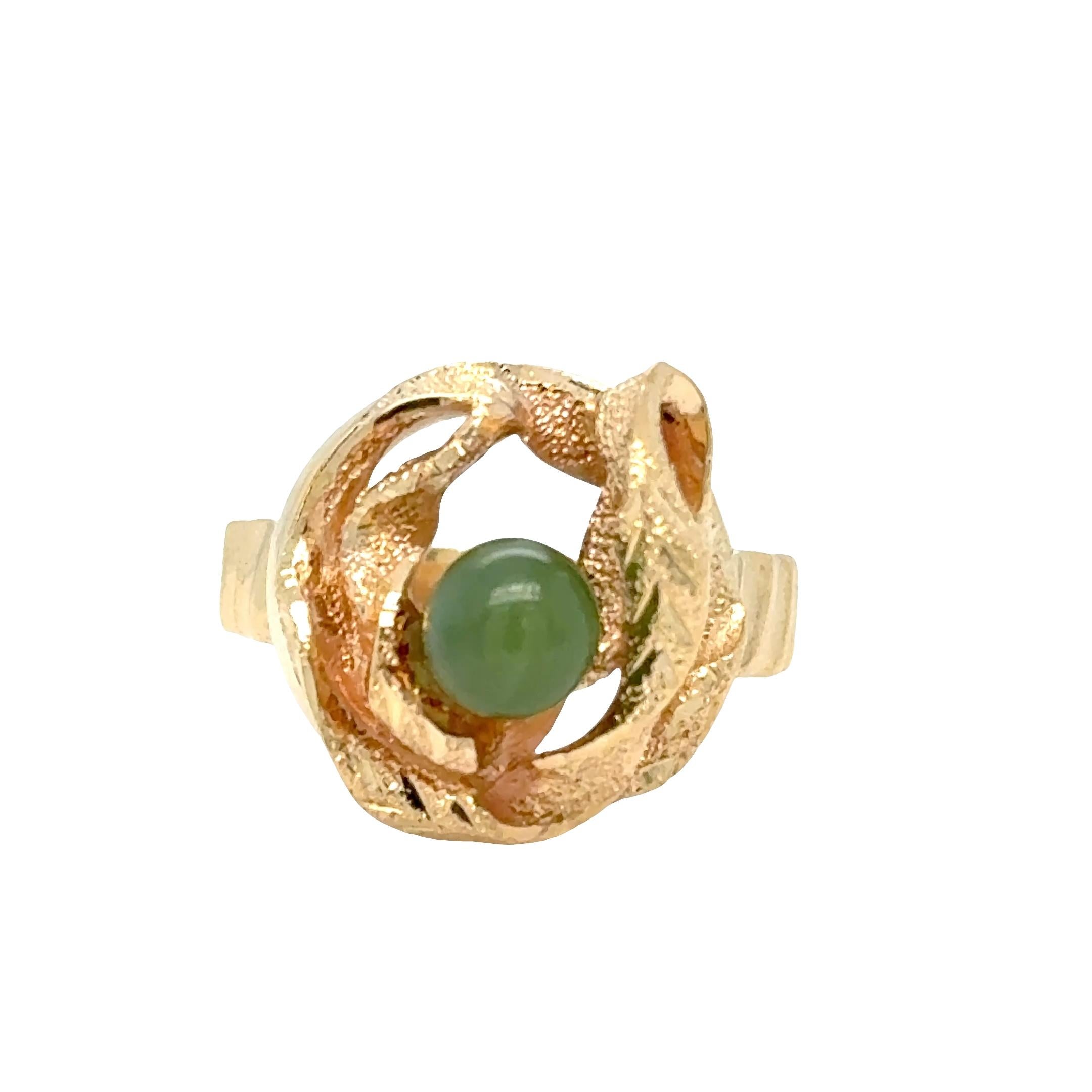 Jadeite Bead Ribbon Ring – 14k Yellow Gold For Sale 2