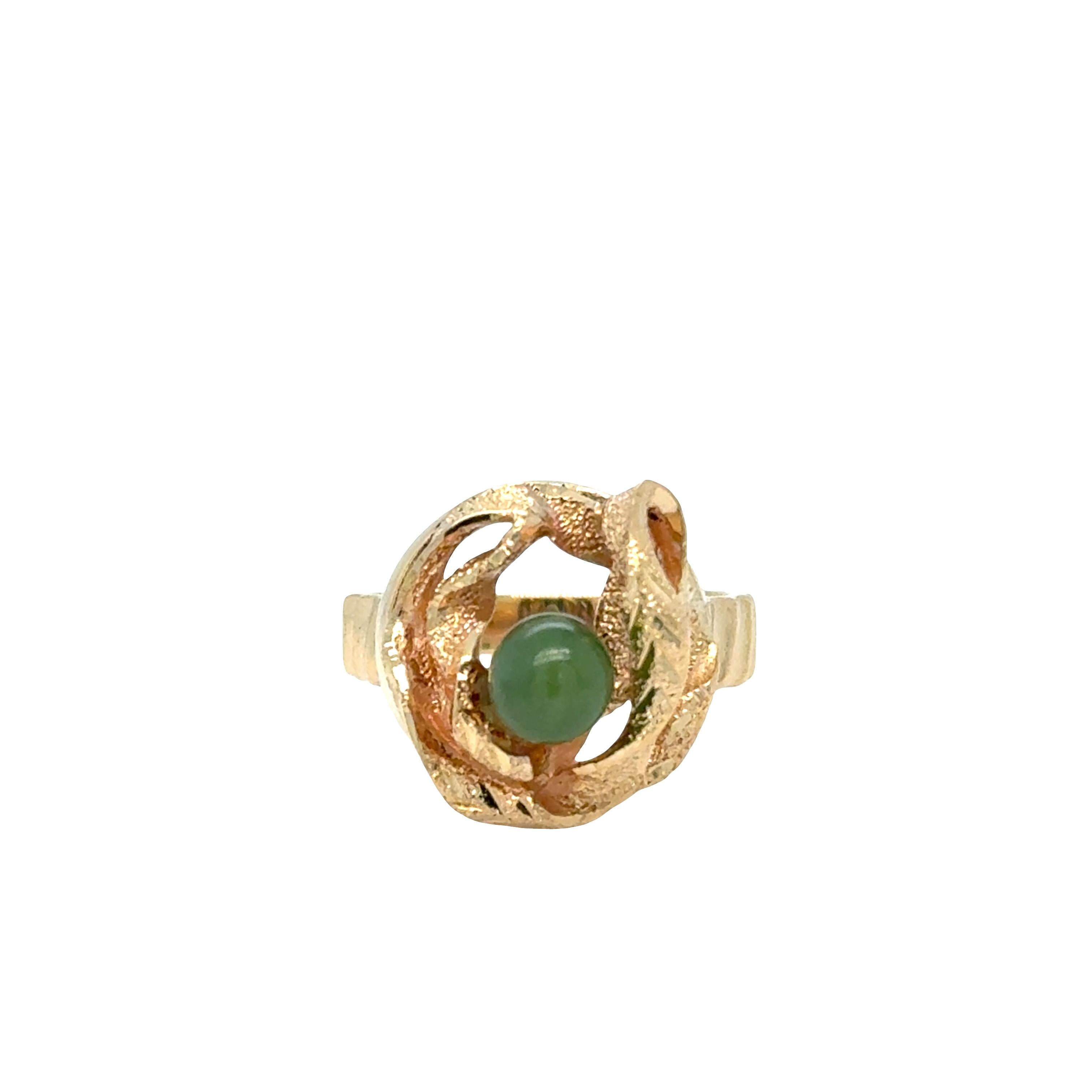 Jadeite Bead Ribbon Ring – 14k Yellow Gold For Sale 4
