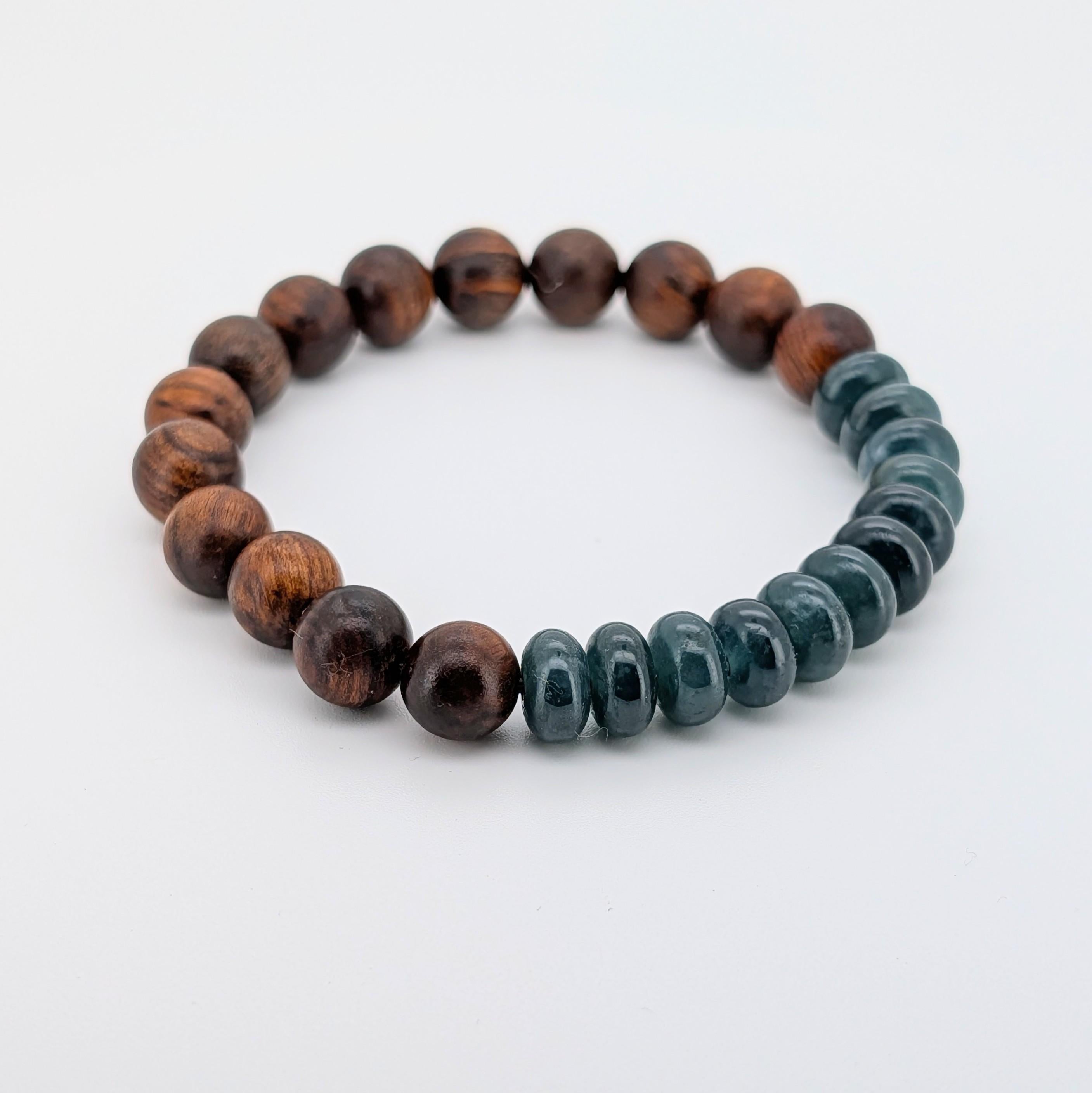 Pulsera elástica de cuentas de jadeíta y palisandro Artesano en venta