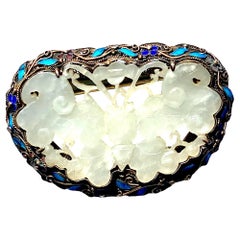 Antique Jadeite Butterfly Enamel and Lapis Colored Brooch Pin, Circa 1970