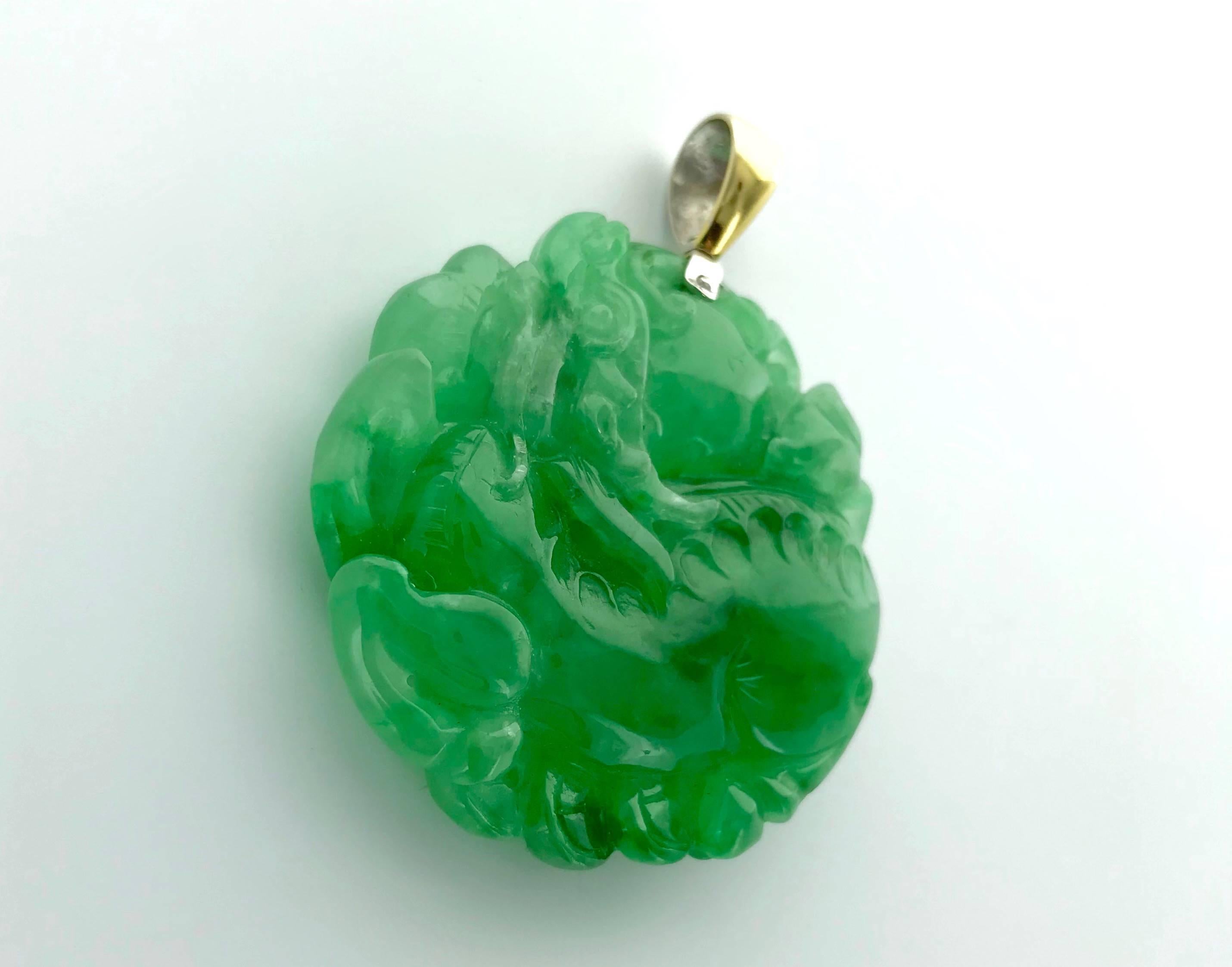 Jadeite overall carved Oversized Pendant. Double side.
Asian work.