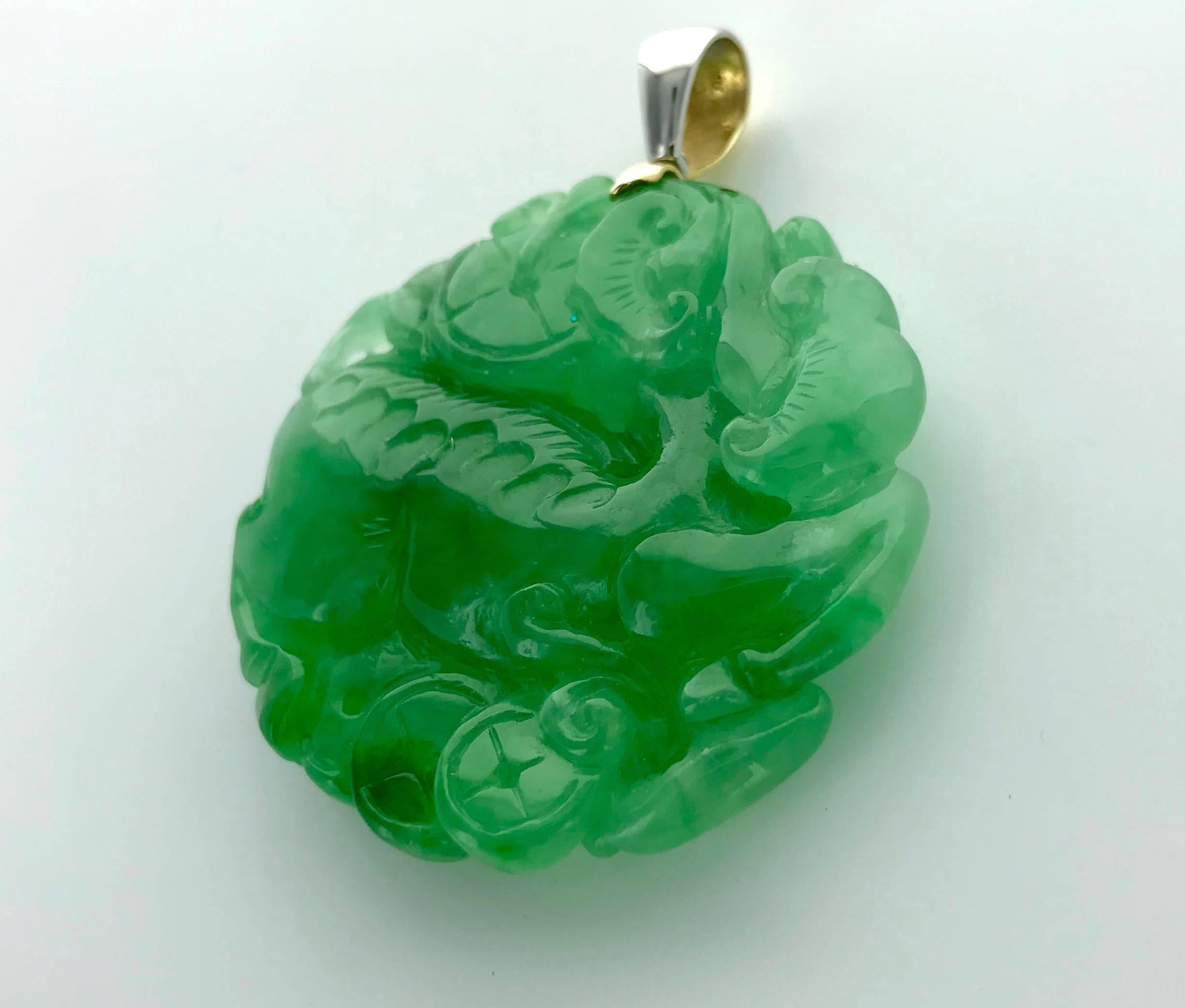 Jadeite Carved Double Side Oversized Pendant In New Condition In Geneva, CH