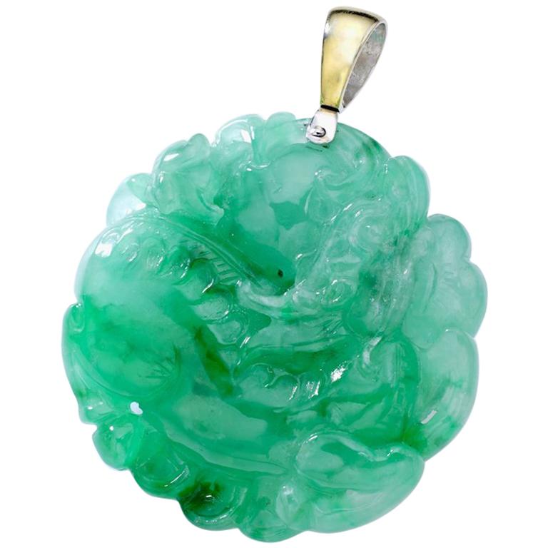 Jadeite Carved Double Side Oversized Pendant For Sale