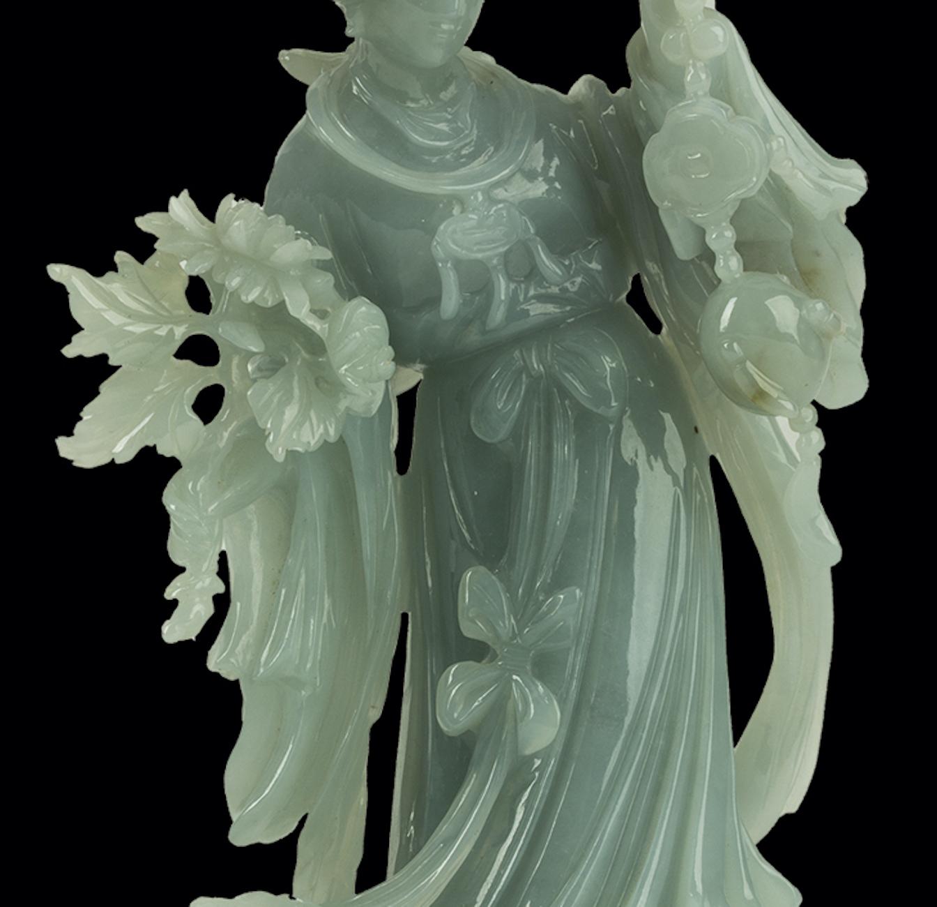 Carved Jadeite Carving of a Standing Lady, China, 20th Century For Sale