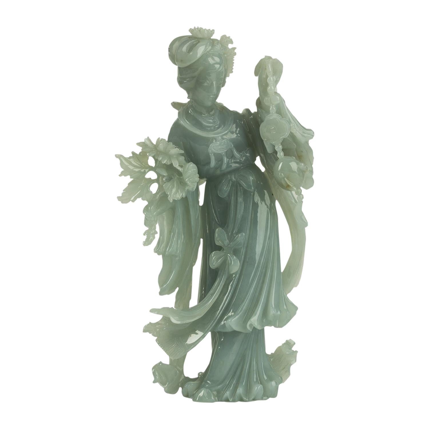 Jadeite Carving of a Standing Lady, China, 20th Century