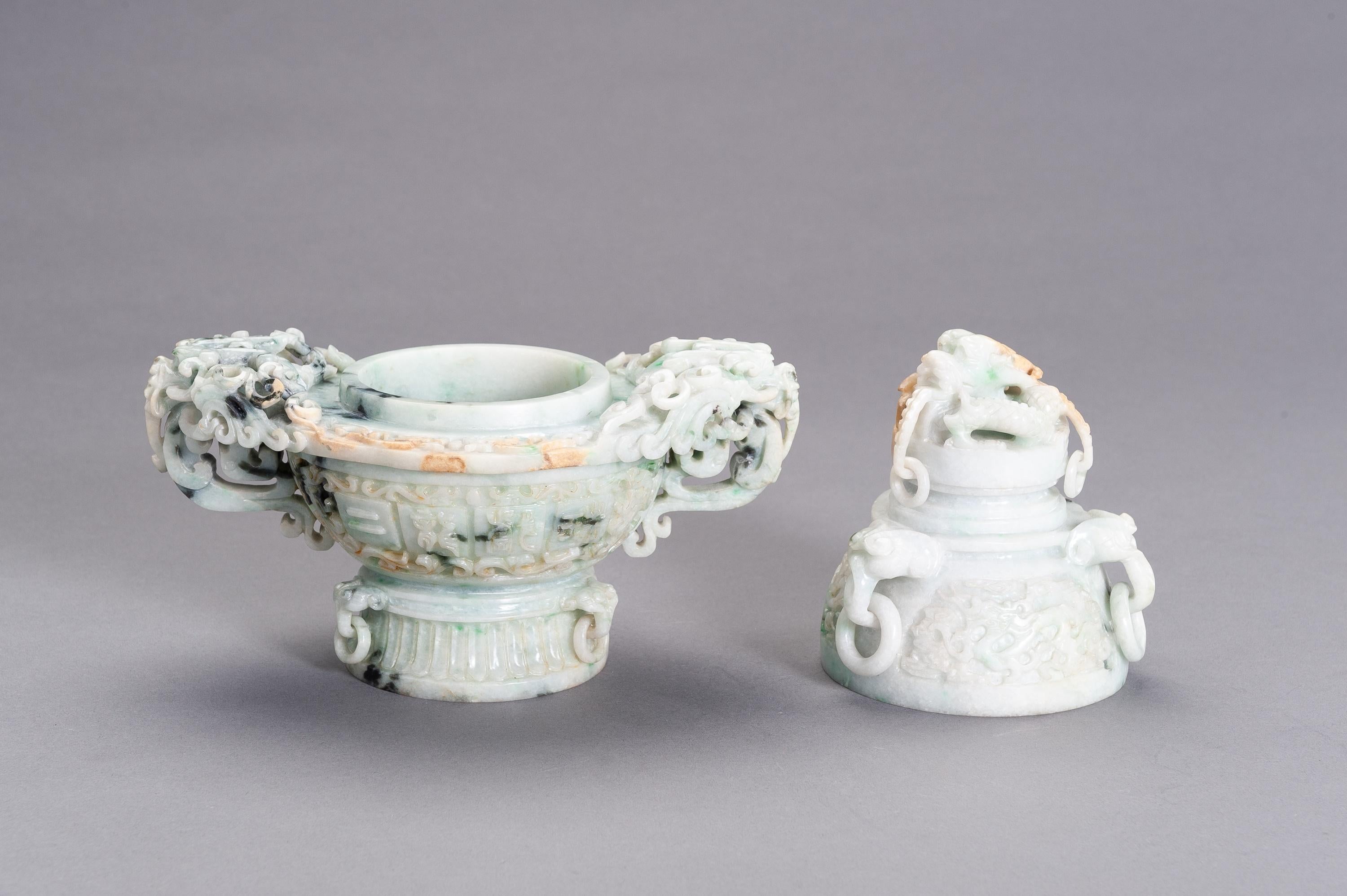 Jadeite Censer and Cover with Dragons, China, 20th Century For Sale 6