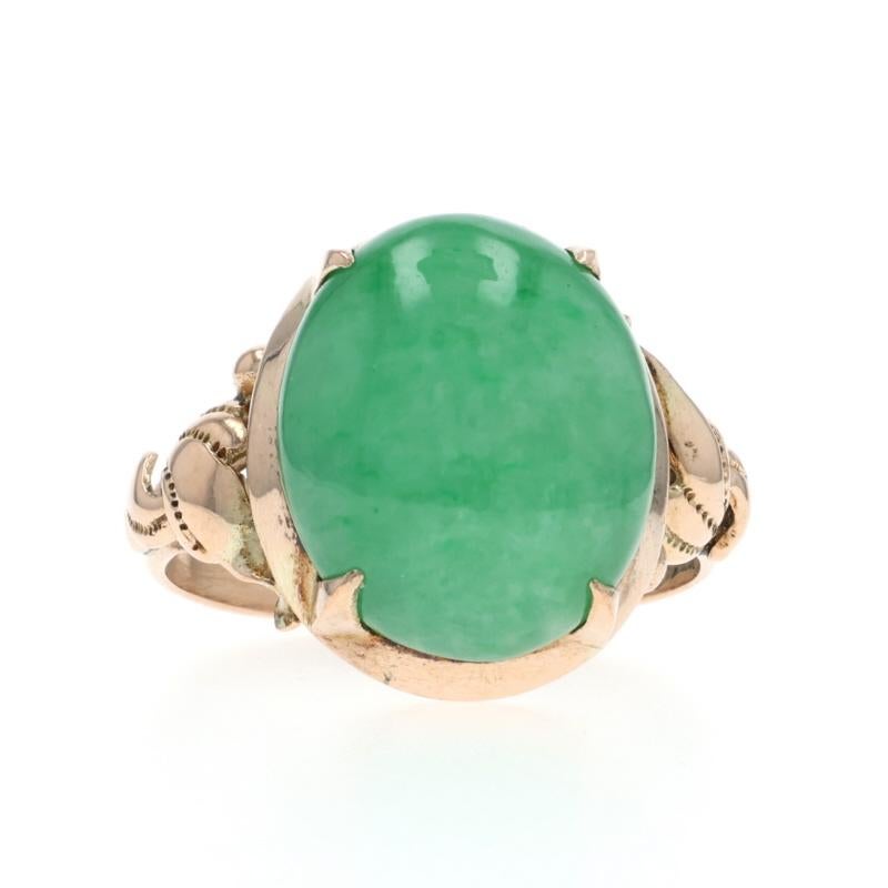 Size: 4 3/4
Sizing Fee: Up 2 sizes for $30

Metal Content: 12k Yellow Gold

Stone Information

Natural Jade / Jadeite
Treatment: Routinely Enhanced
Carat(s): 9.30ct
Cut: Oval Cabochon
Certified by: GIA
Report Number: 2235627562

Total Carats: