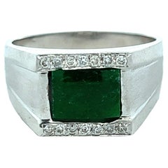 Jadeite Diamond 14 Karat White Gold Vintage Cocktail Ring 