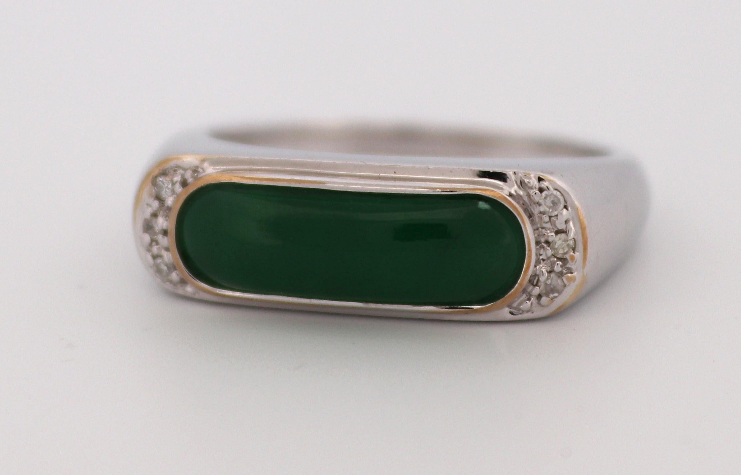 Jadeite, Diamond, 14K White Gold Saddle Ring For Sale 5
