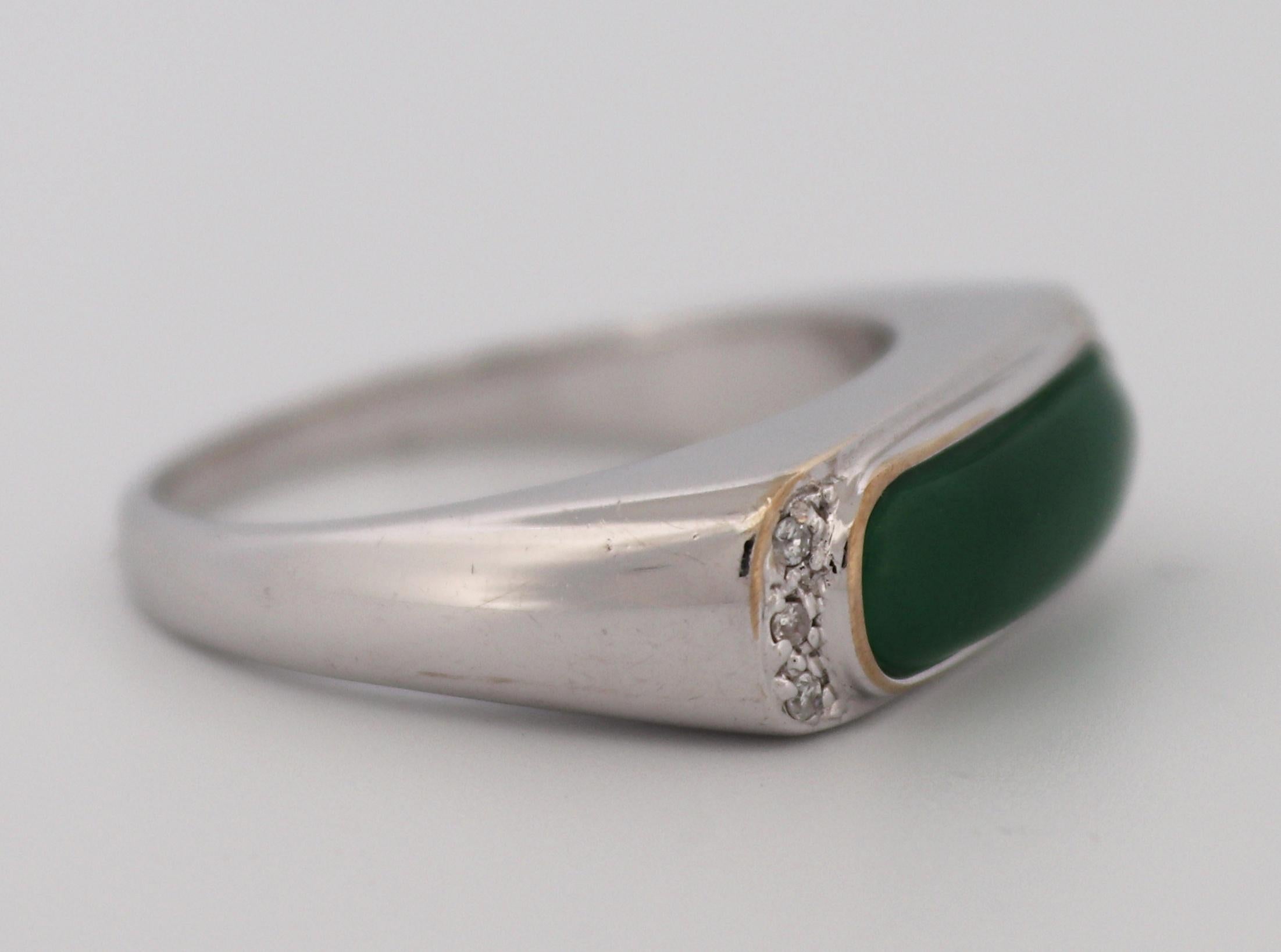 Jadeite, Diamond, 14K White Gold Saddle Ring For Sale 3