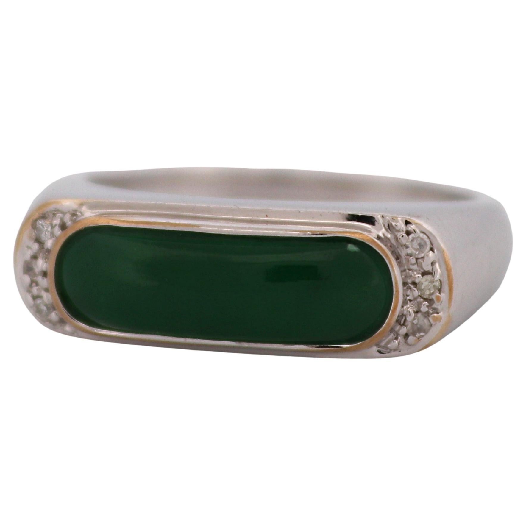 Jadeite, Diamond, 14K White Gold Saddle Ring For Sale