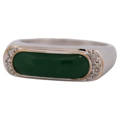 Vintage Jadeite, Diamond, 14K White Gold Saddle Ring