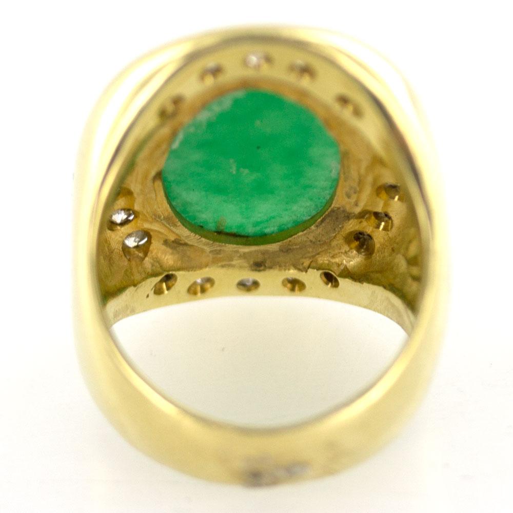 Oval Cut Jadeite Diamond 18 Karat Yellow Gold Ring