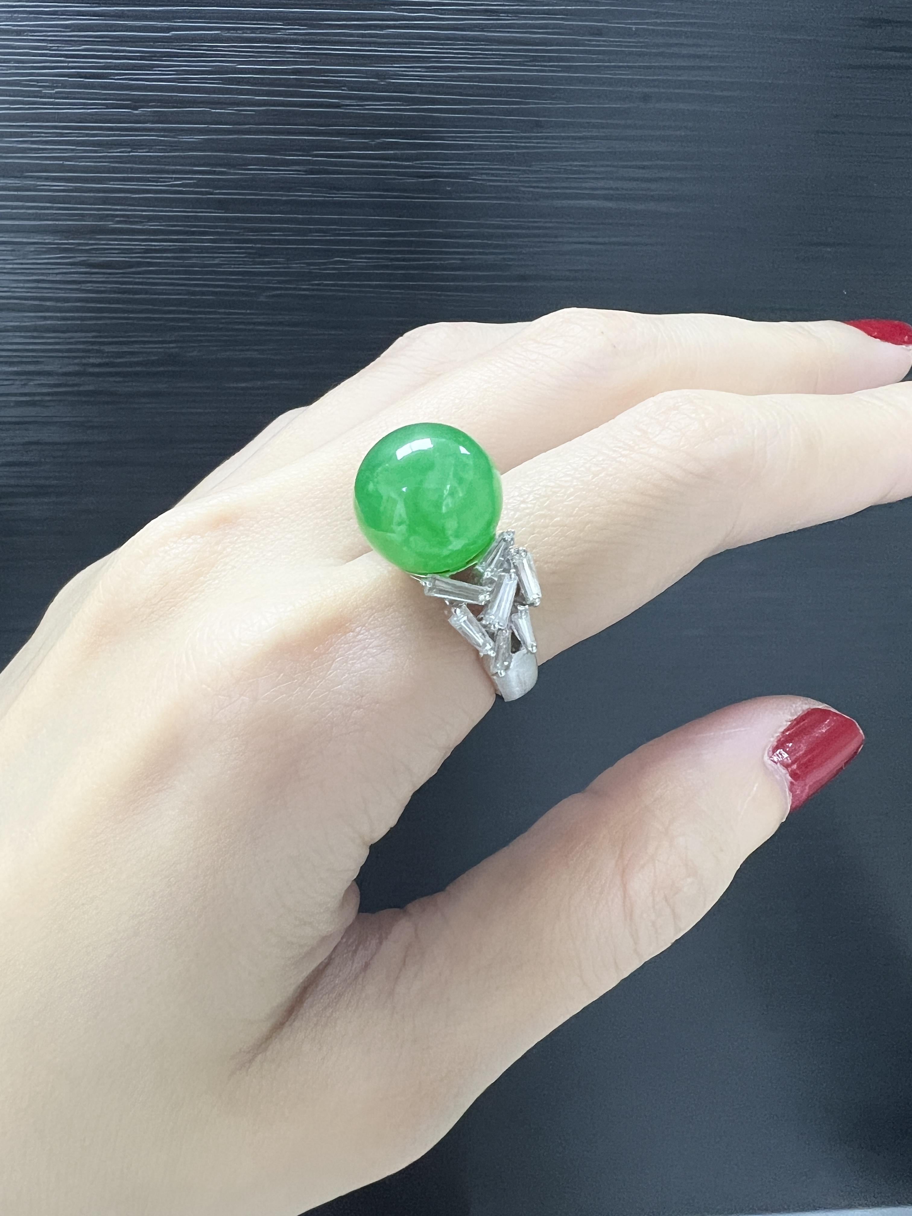 Jadeite, Diamond and White Gold Ring For Sale 3