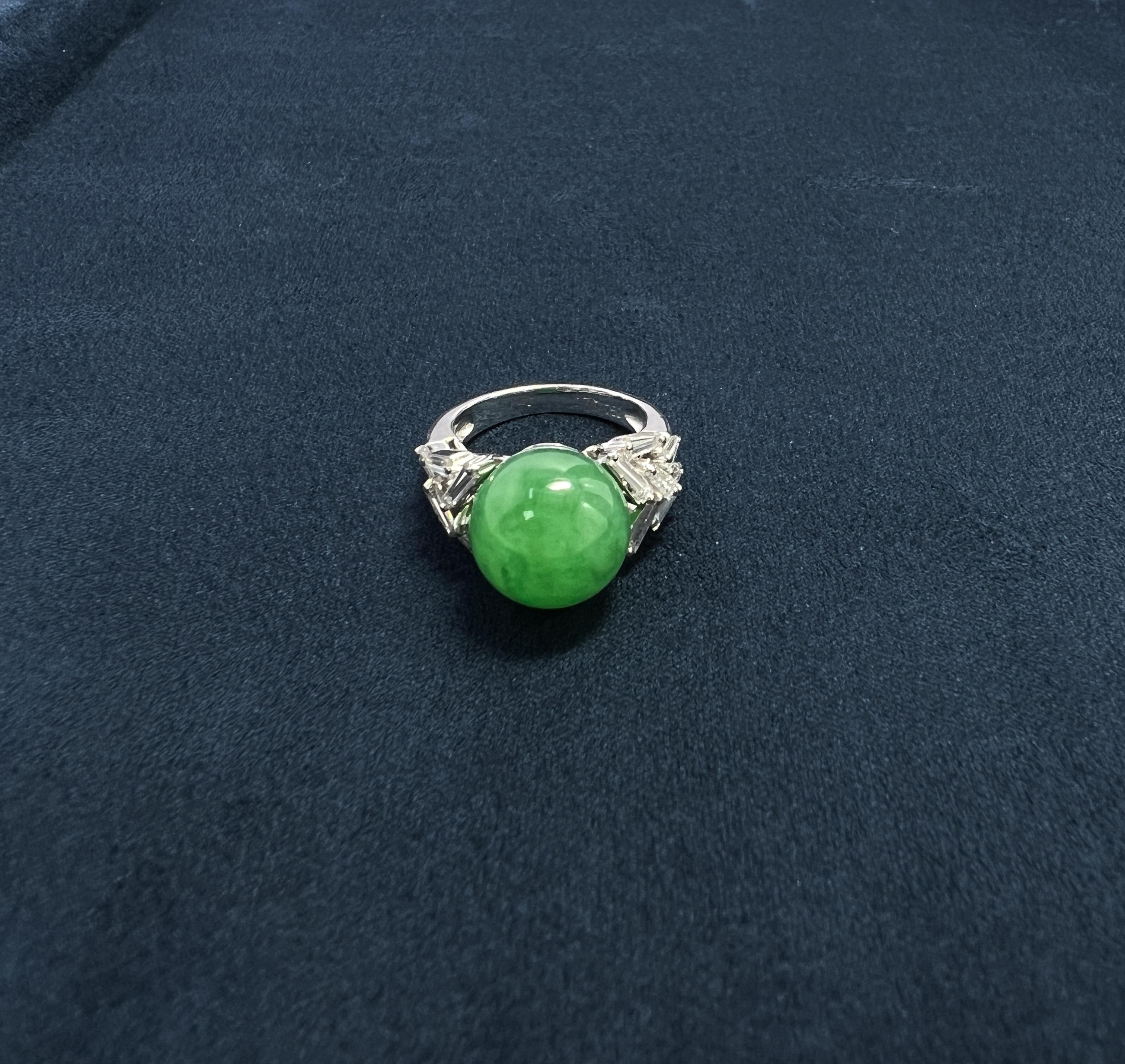 Jadeite, Diamond and White Gold Ring For Sale 4