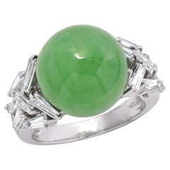 Jadeite, Diamond and White Gold Ring