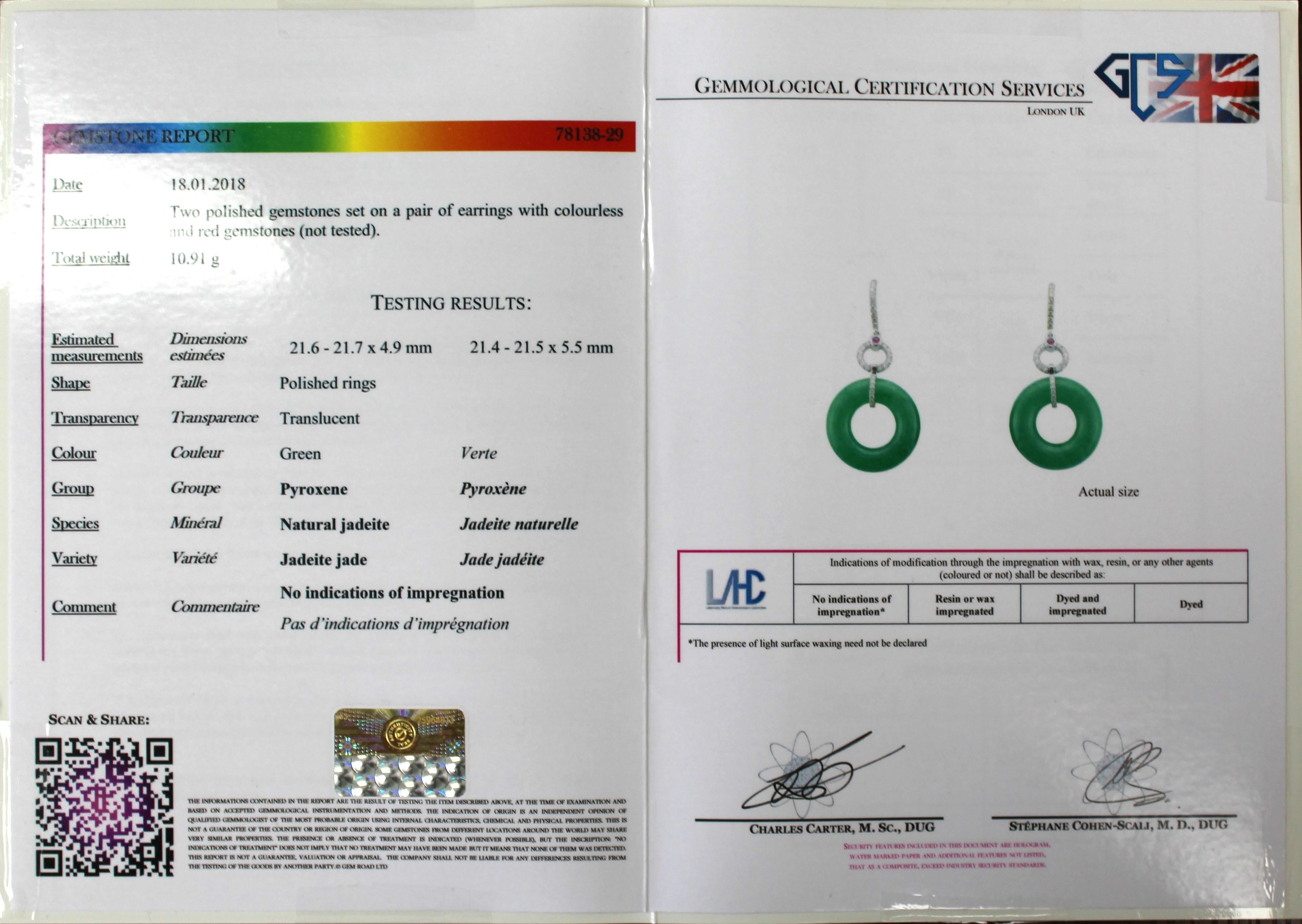 Brilliant Cut Jadeite Diamond Loop Earrings For Sale