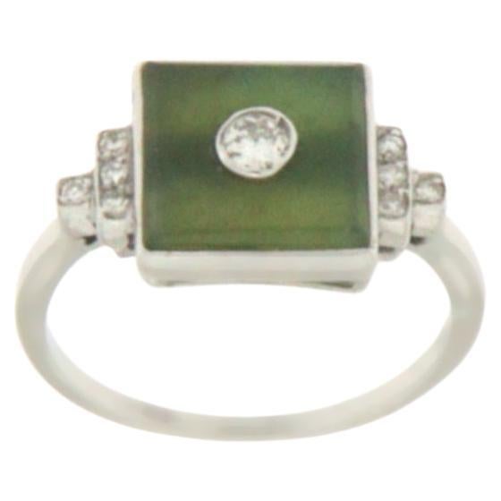 Jadeite Diamonds 18 Karat White Gold Cocktail Ring For Sale