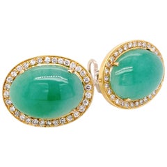 Jadeite Earrings with Diamonds in 14 Karat Yellow Gold, Mason, Kay Lab Report