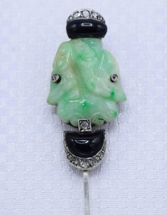 Jadeite, Enamel and Diamond Figural Jabot Pin