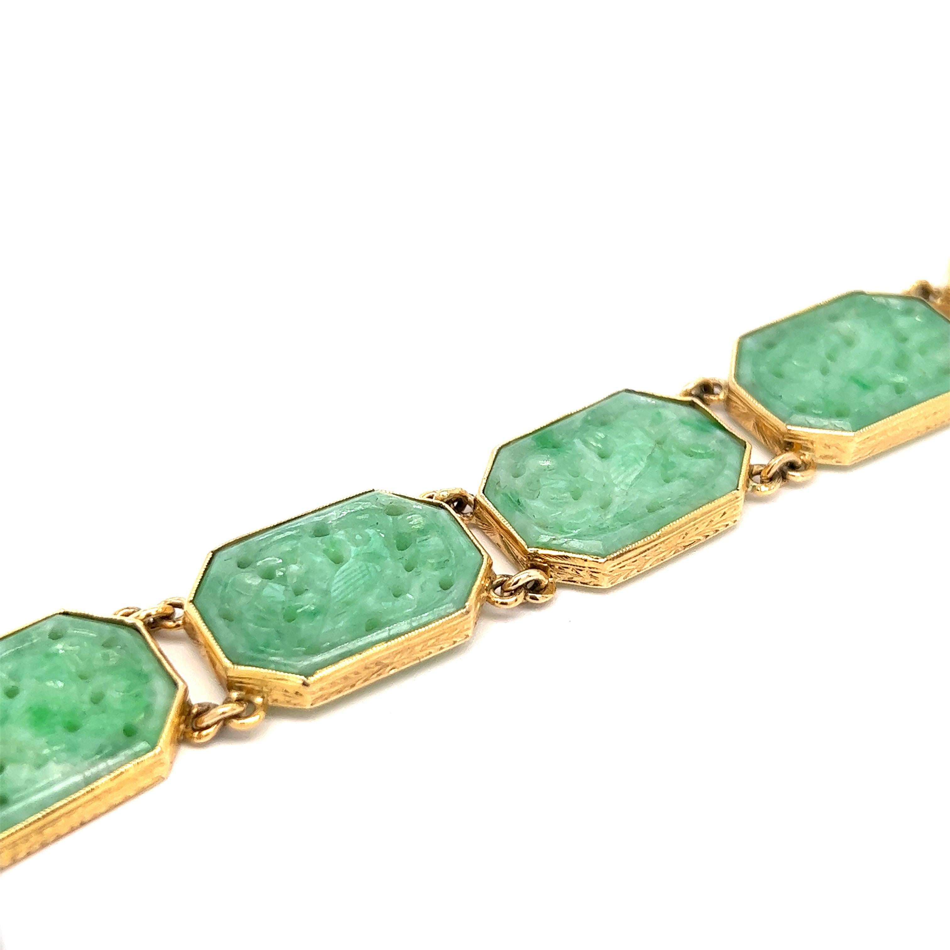 Jadeite Gold Link Bracelet For Sale 1