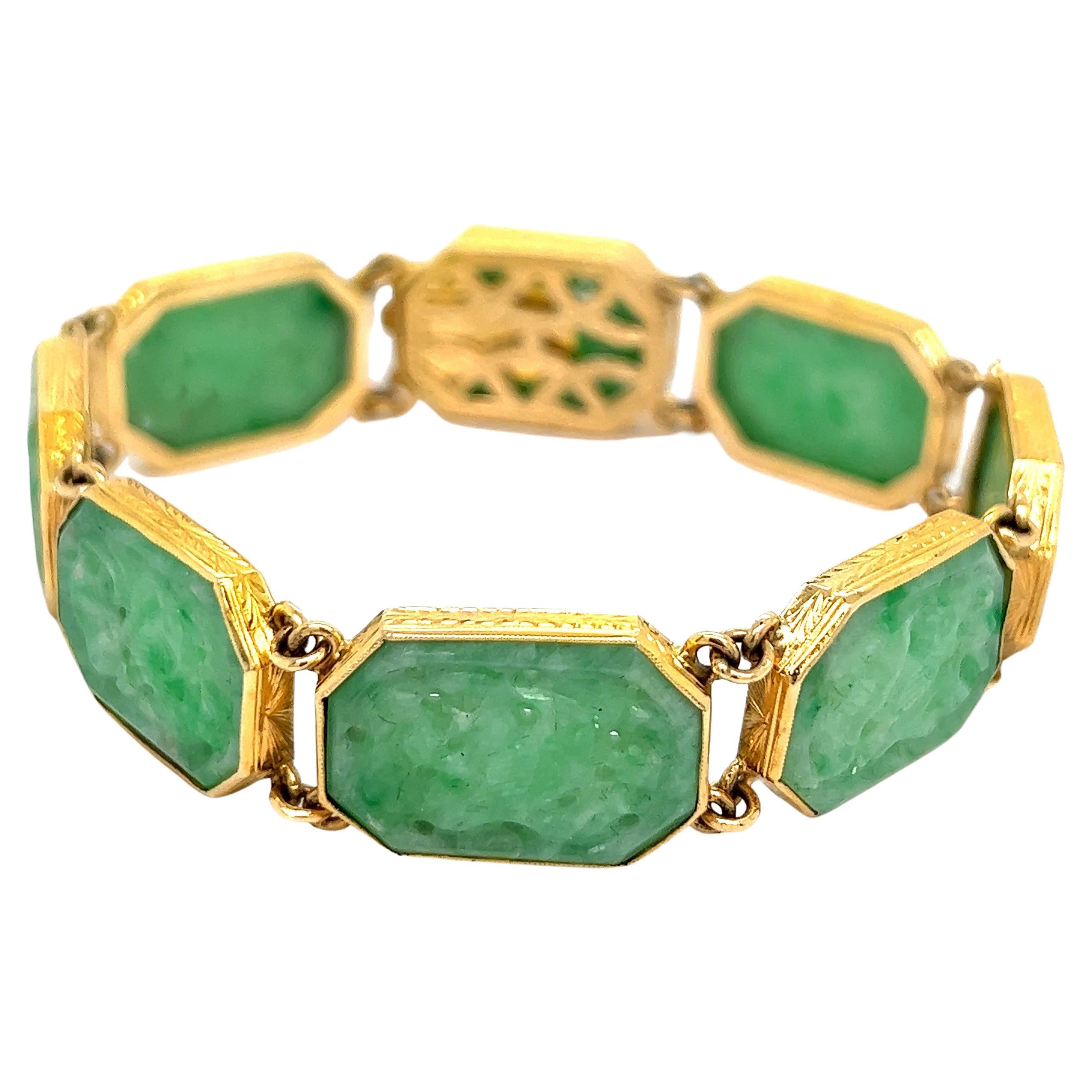 Jadeite Gold Link Bracelet For Sale