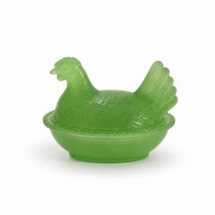 Jadeite Green Glass Hen on Nest Covered Dish, USA, 2020s