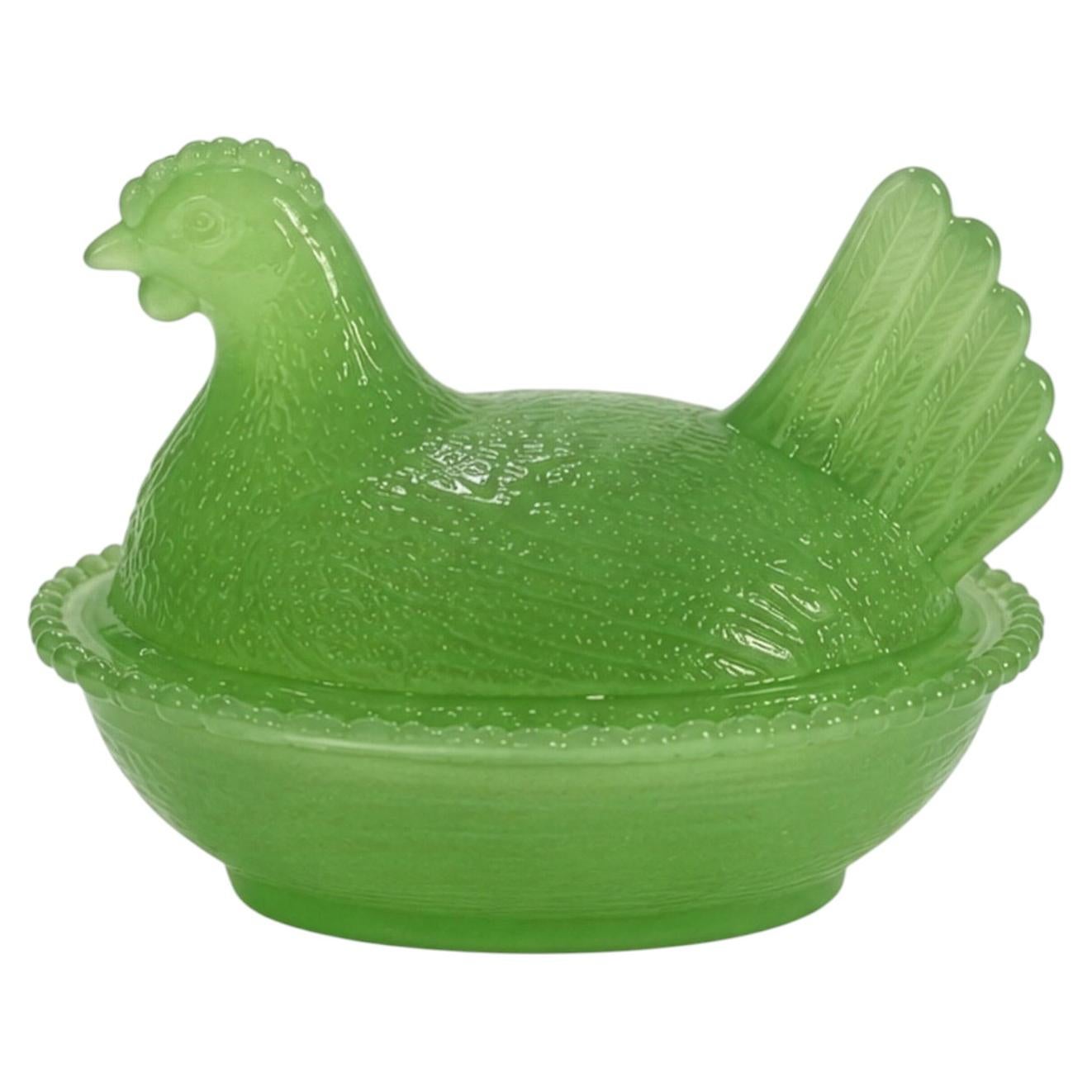 Jadeite Green Glass Hen on Nest Covered Dish, USA, 2020s For Sale