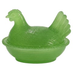 Jadeite Green Glass Hen on Nest Covered Dish, USA, 2020s
