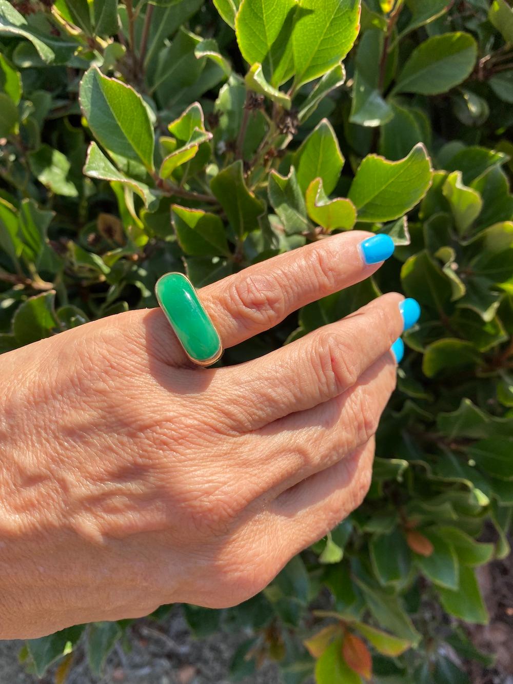 Jadeite Green Gold Ring Transparent Color, Circa 1970's In Good Condition In Laguna Hills, CA